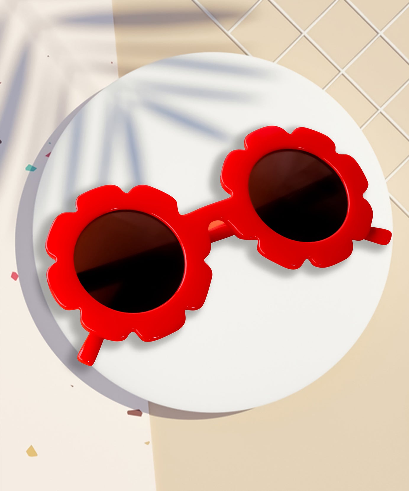 Spiky Round Flower UV Protected Sunglass - Red