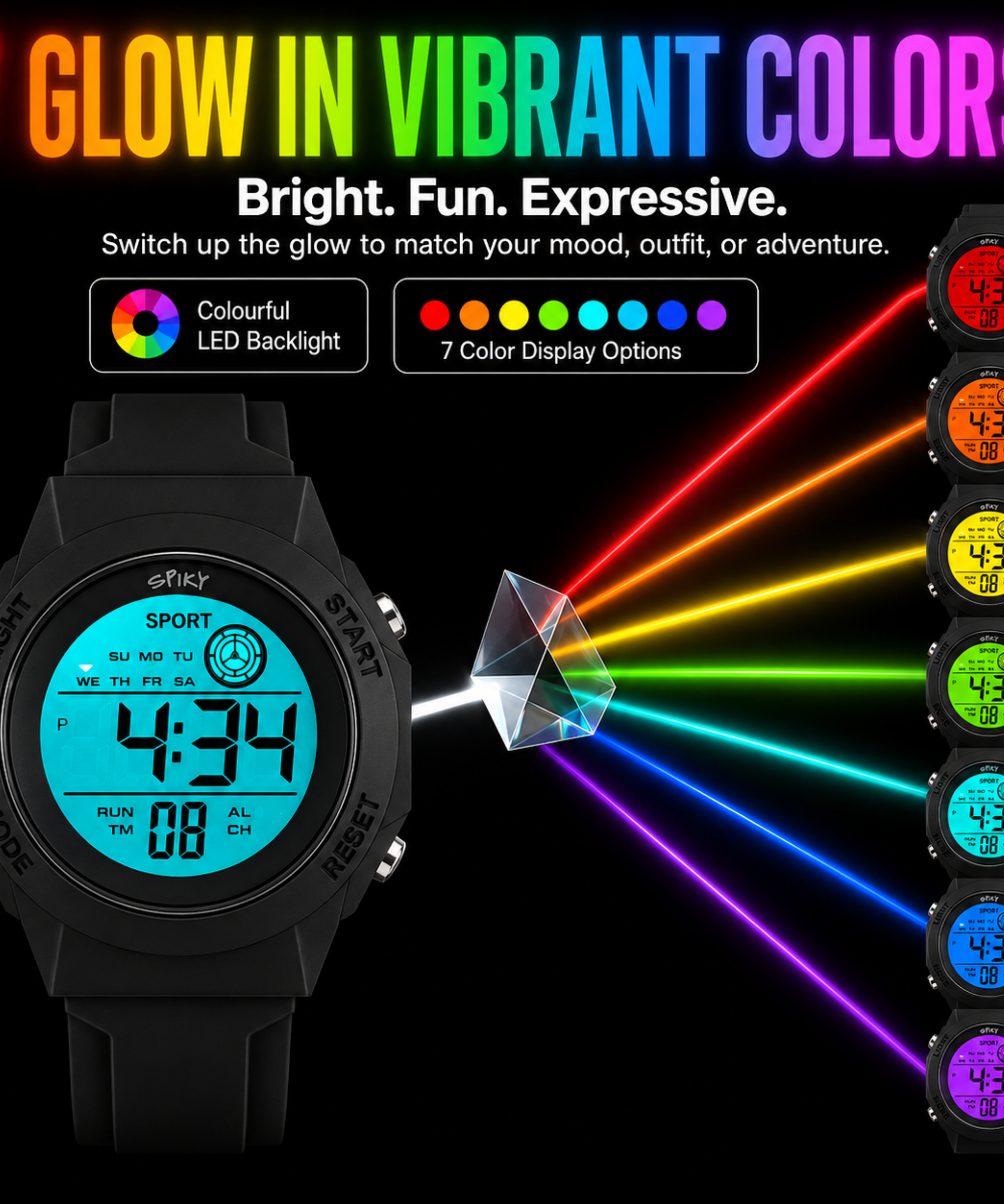 Spiky Square Digital Sports Watch for Kids Boys & Girls