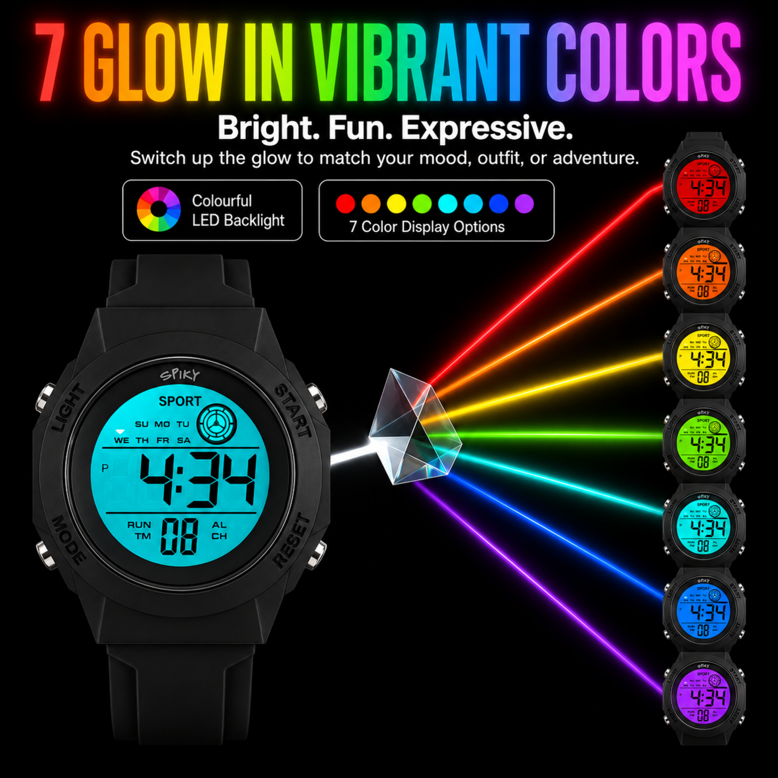 Spiky Square Digital Sports Watch for Kids Boys & Girls