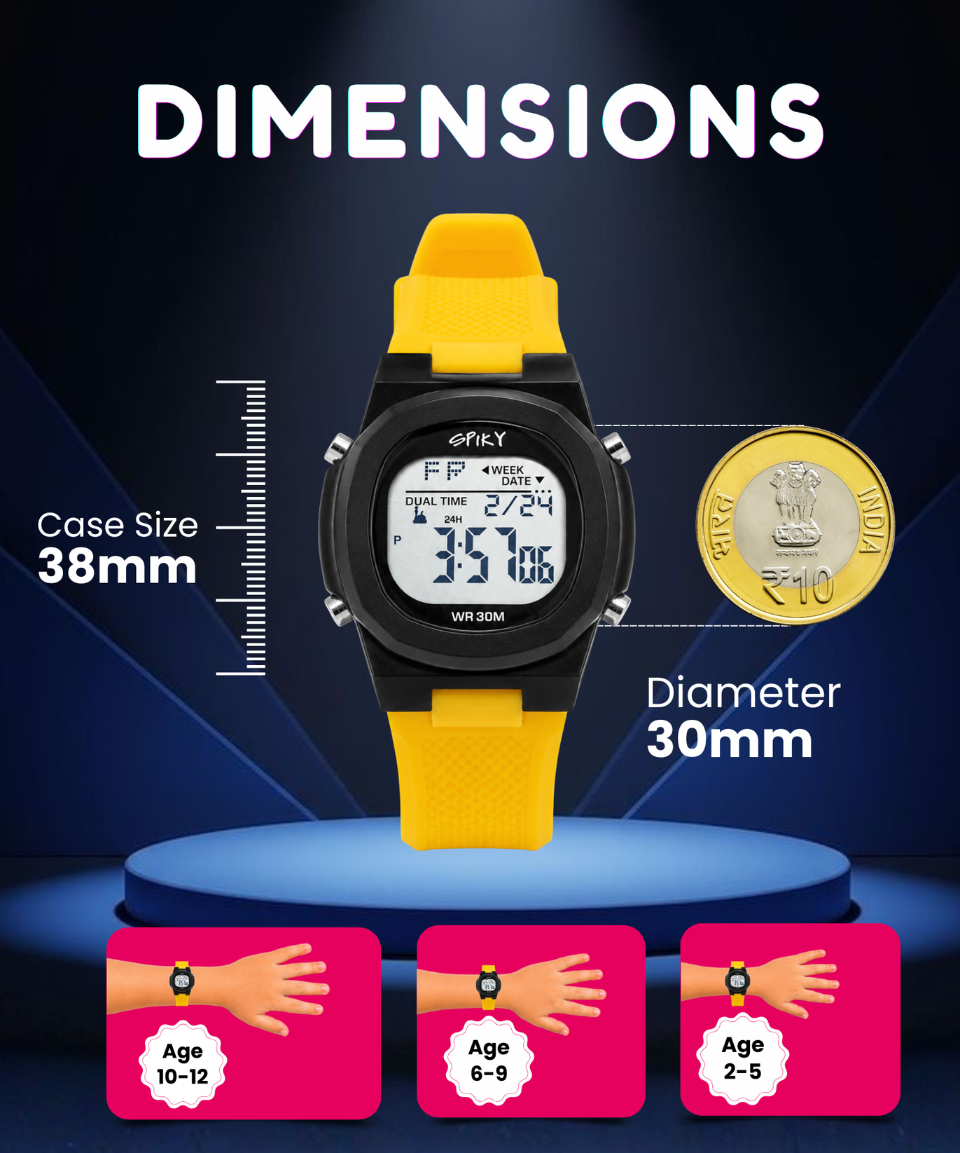 Spiky EVA65 Round Digital Sports Watch for Kids
