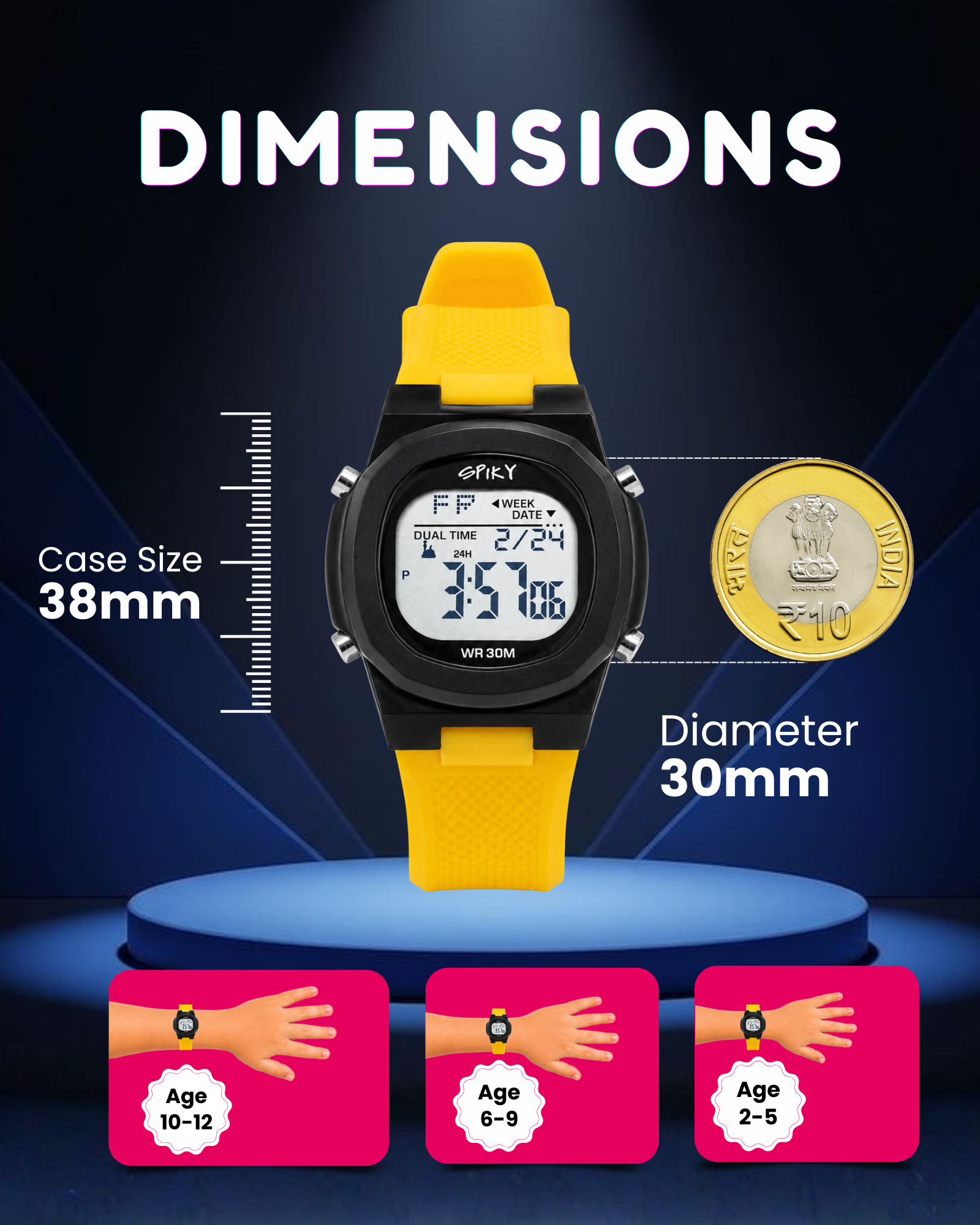 Spiky EVA65 Round Digital Sports Watch for Kids