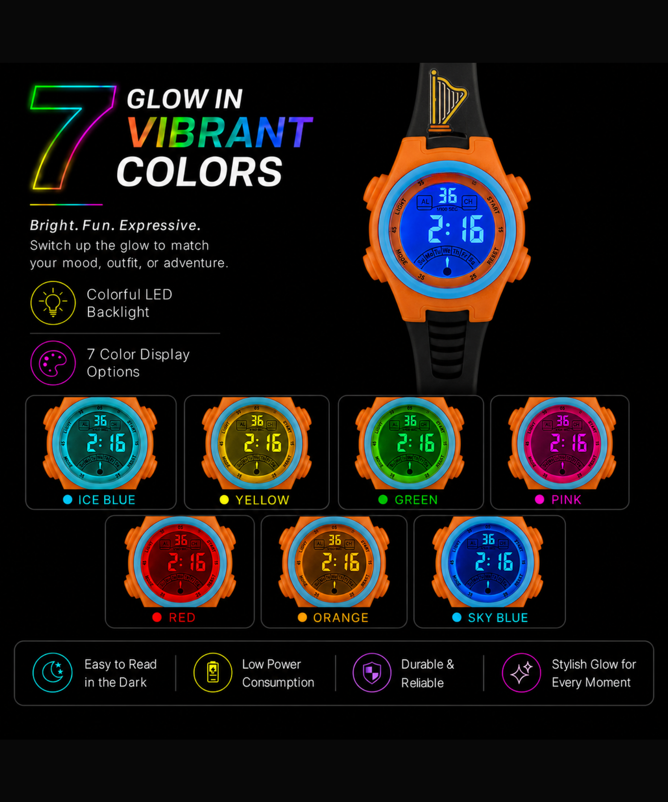 Spiky EVA52 Round Digital Sports Watch for Kids