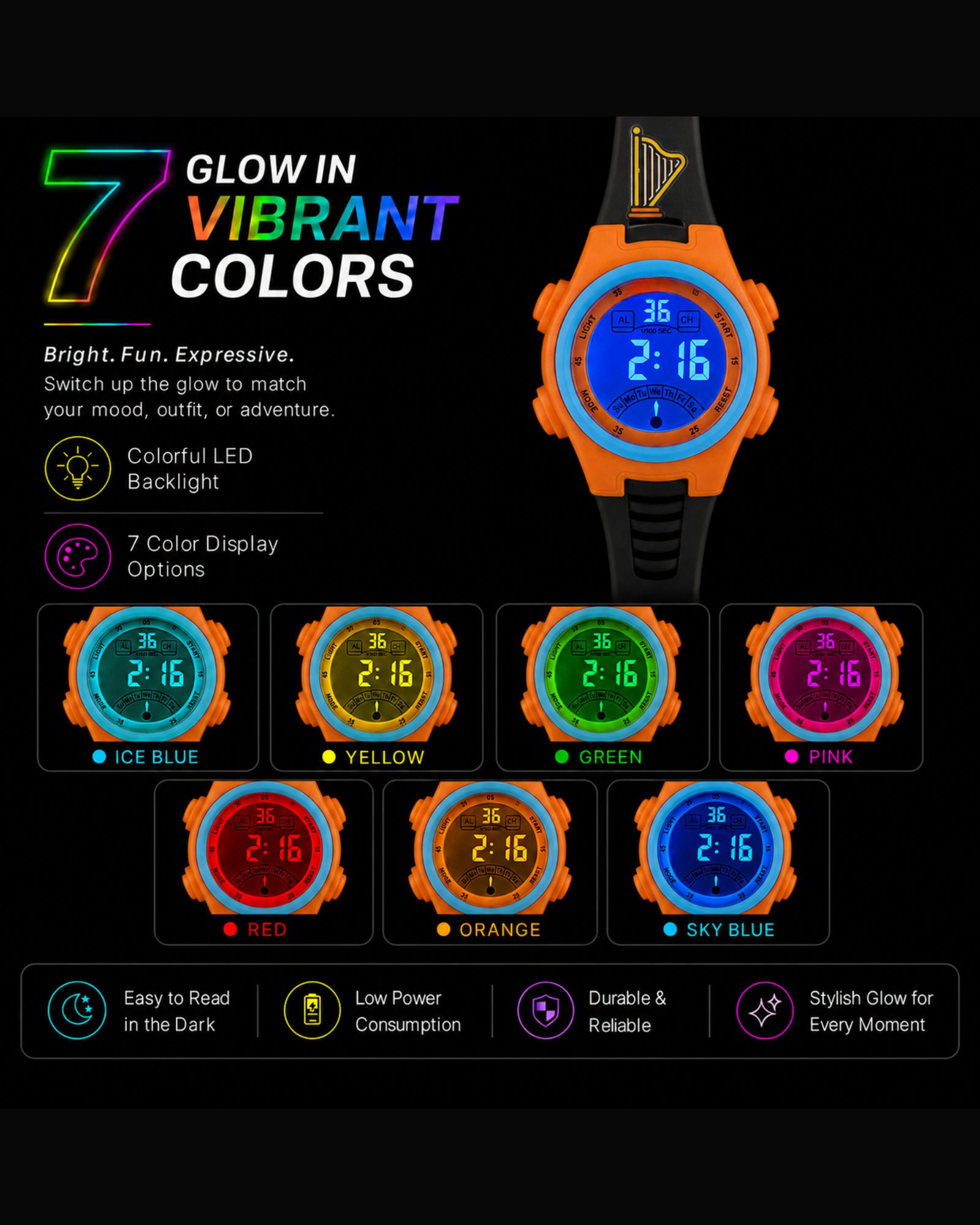 Spiky EVA52 Round Digital Sports Watch for Kids