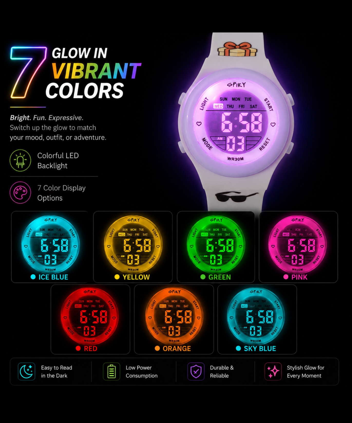 Spiky Round Digital Sports Watch for Kids