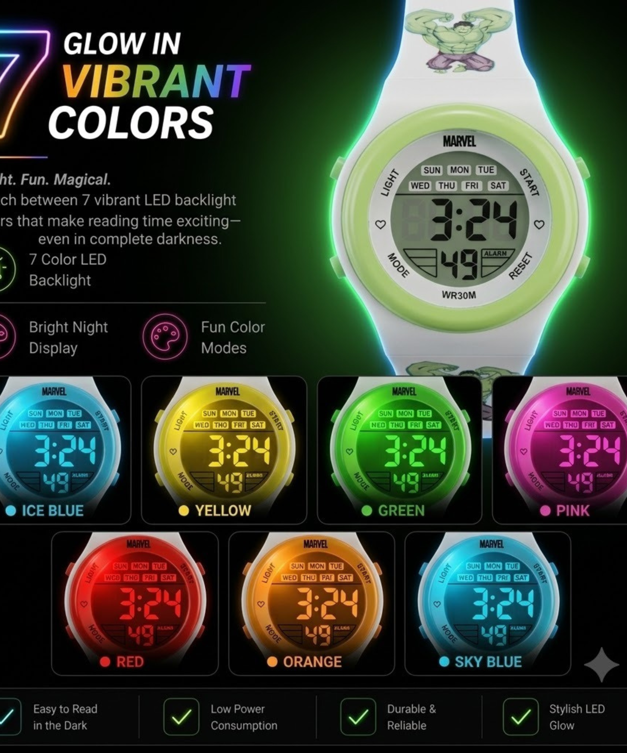 Spiky Superhero Hulk theme Digital Kids Watch