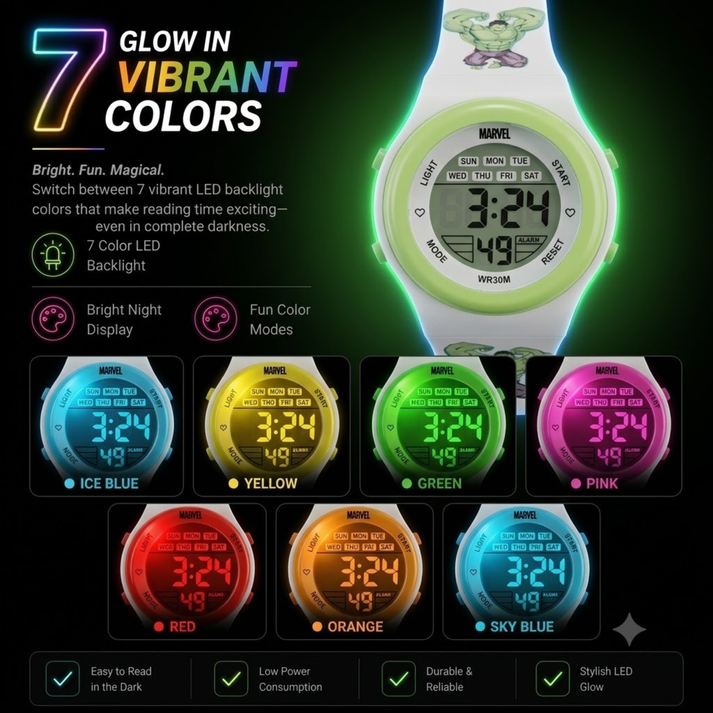 Spiky Superhero Hulk theme Digital Kids Watch