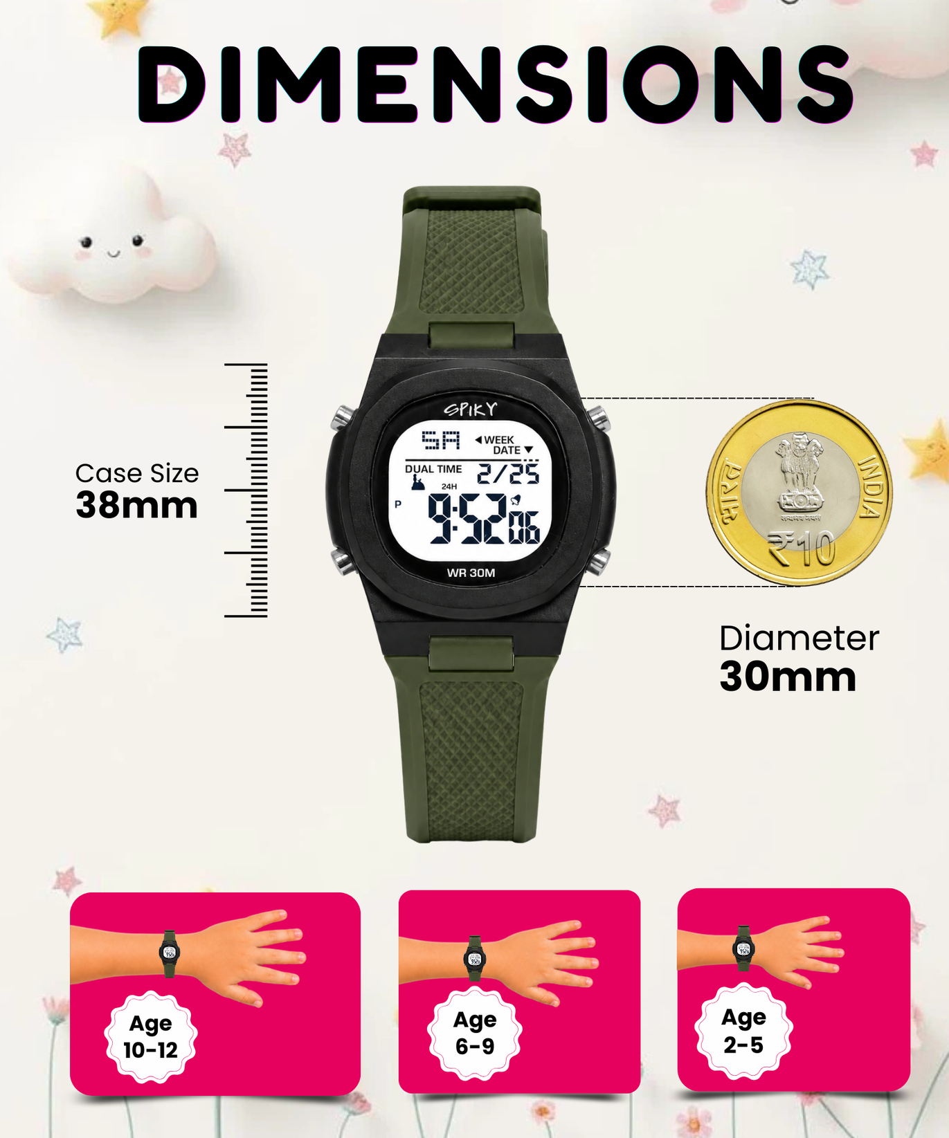 Spiky EVA65 Round Digital Sports Watch for Kids