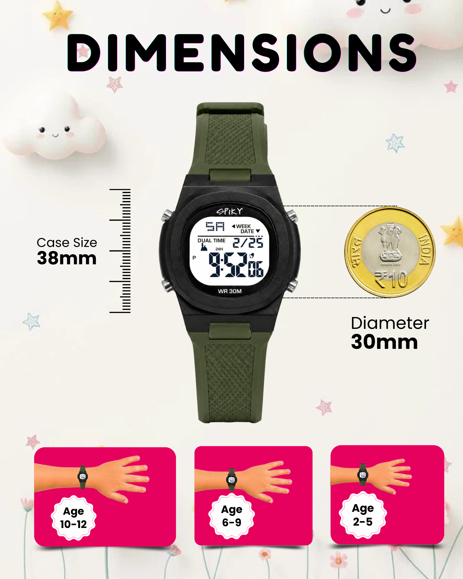 Spiky EVA65 Round Digital Sports Watch for Kids