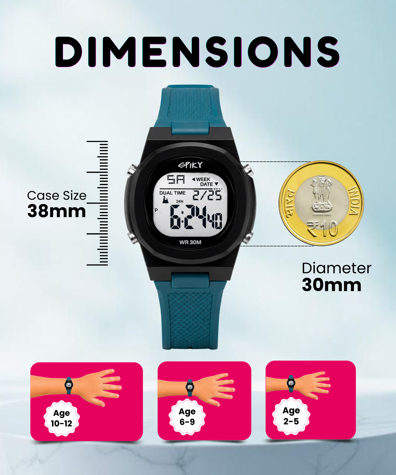 Spiky EVA65 Round Digital Sports Watch for Kids