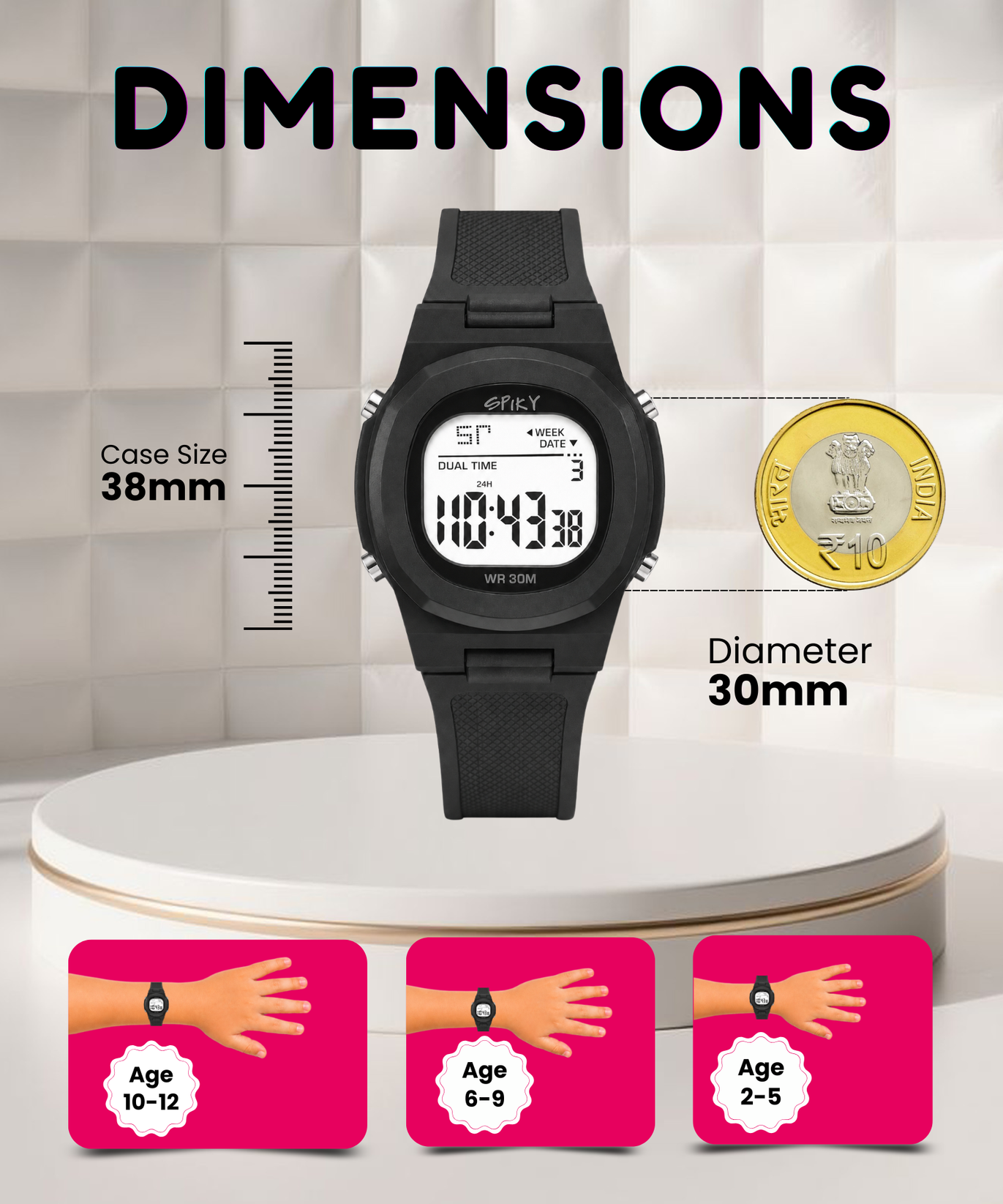 Spiky EVA65 Round Digital Sports Watch for Kids