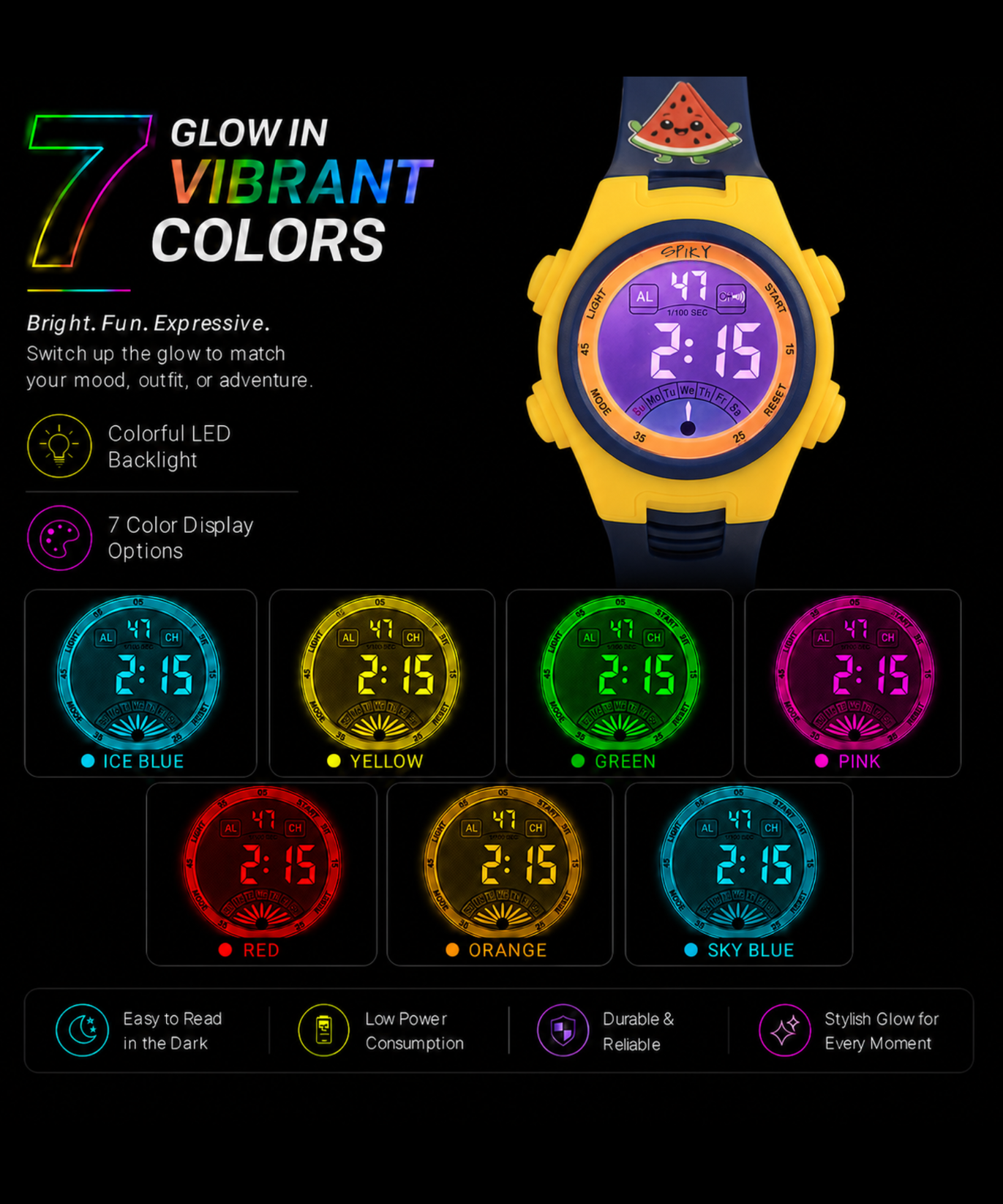 Spiky EVA52 Round Digital Sports Watch for Kids