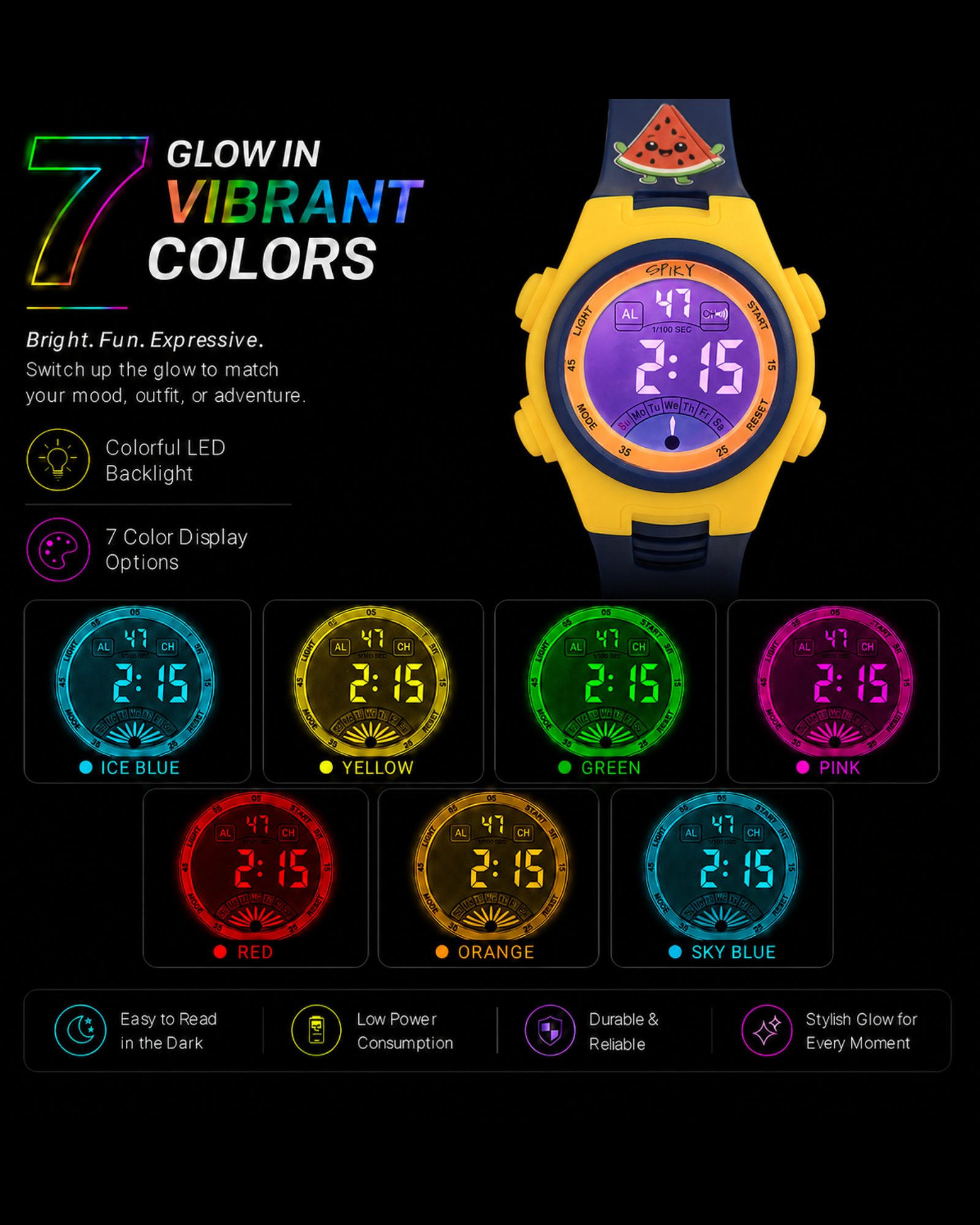 Spiky EVA52 Round Digital Sports Watch for Kids