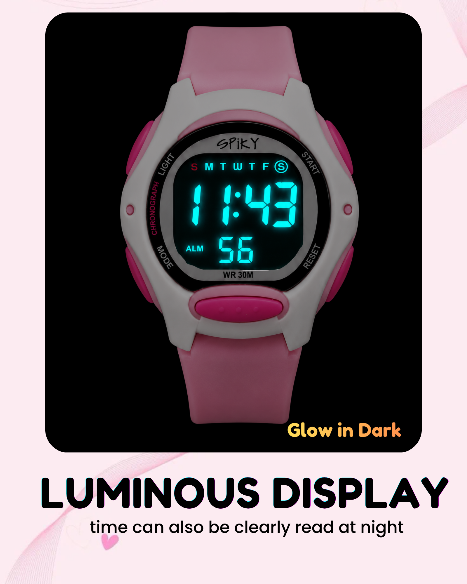 Spiky Eva2 Round Digital Kids Sports Watch - Pink