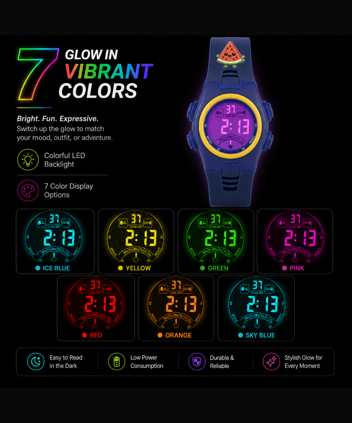 Spiky EVA52 Round Digital Sports Watch for Kids