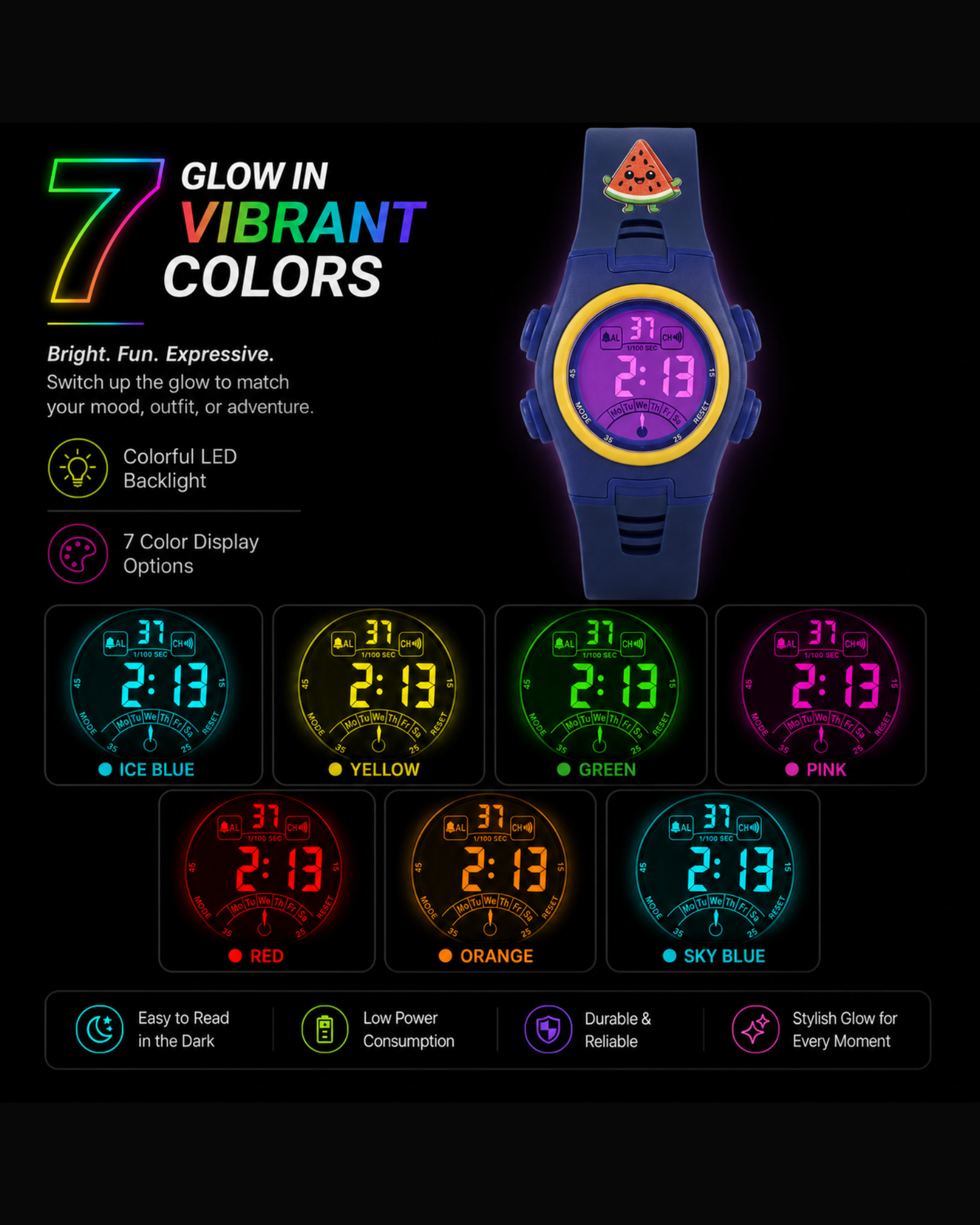 Spiky EVA52 Round Digital Sports Watch for Kids