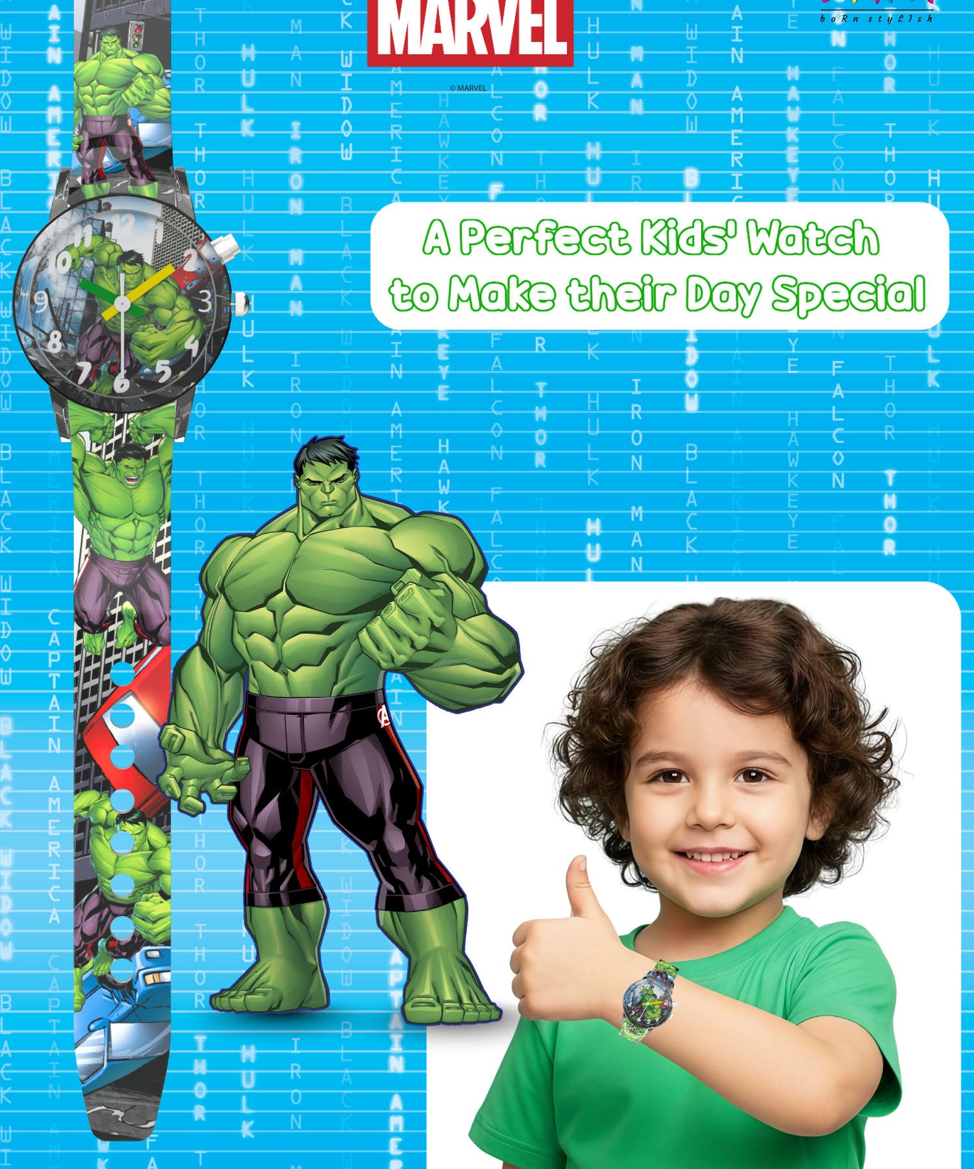 Disney Hulk Kids Analog Watch with LED Light | For Boys & Girls Age 3–10 Years