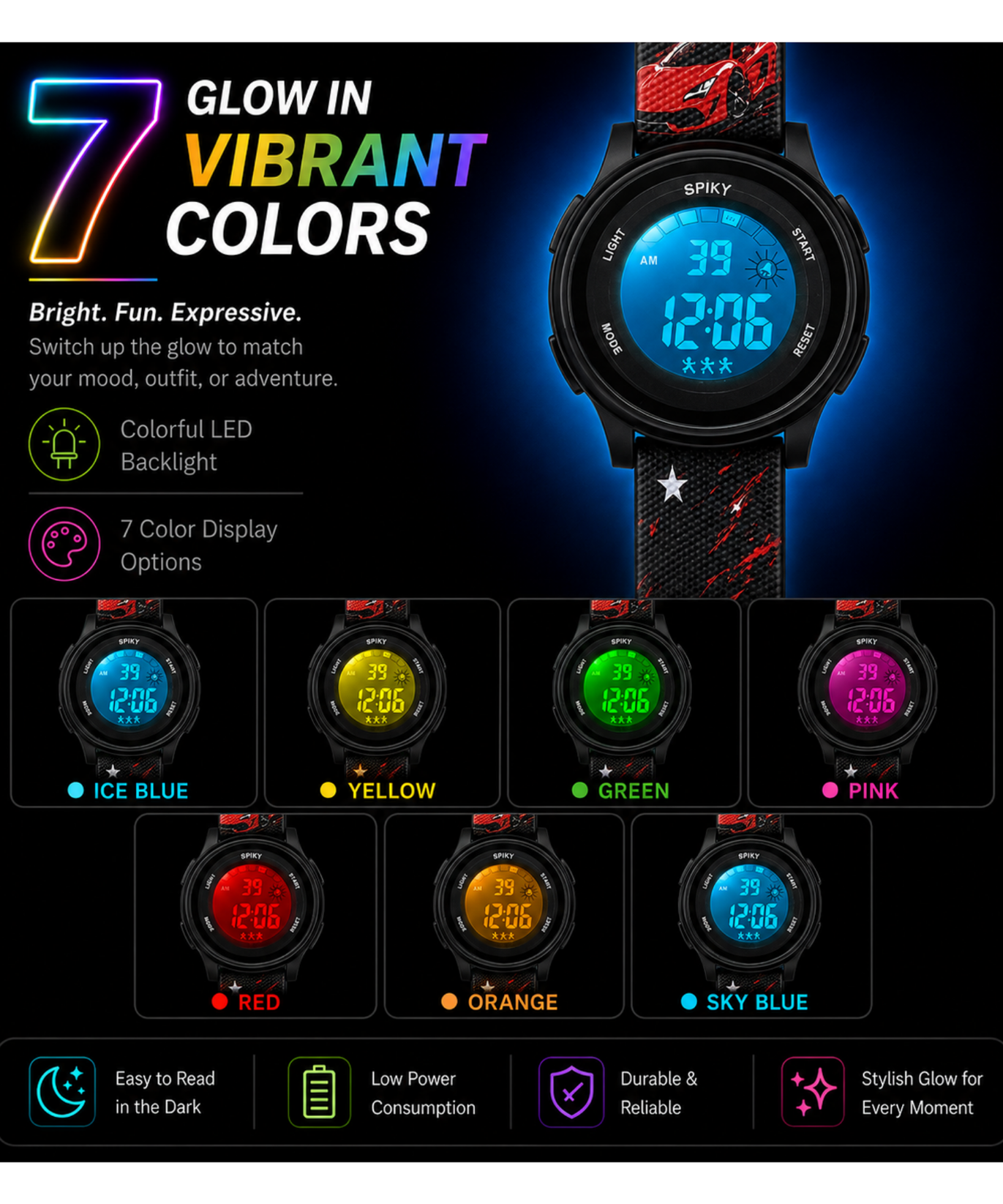 Spiky Round Kids Digital Watch for Girls and Boys