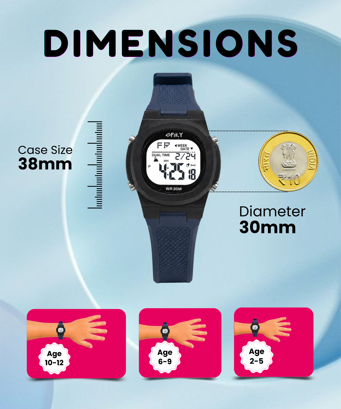 Spiky EVA65 Round Digital Sports Watch for Kids