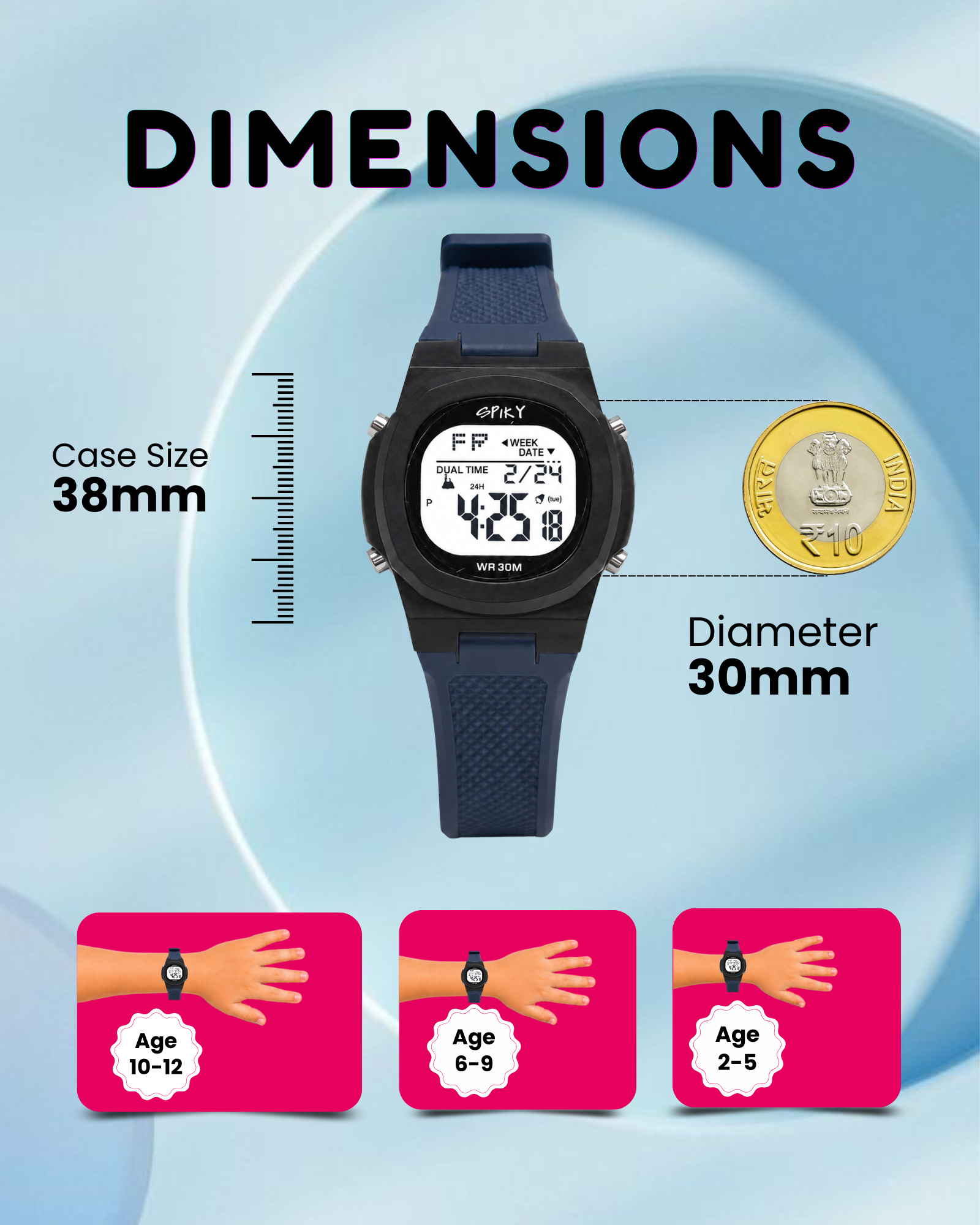 Spiky EVA65 Round Digital Sports Watch for Kids