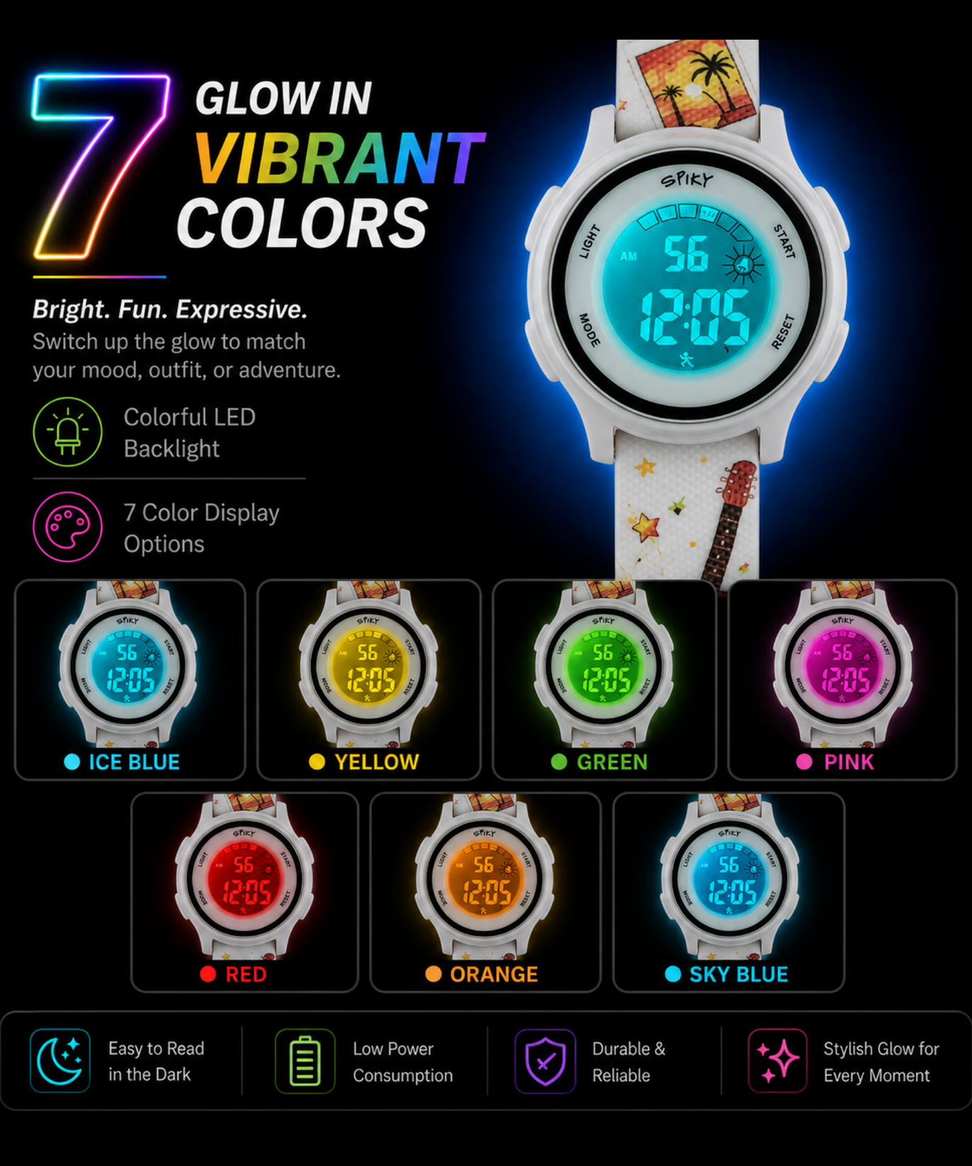 Spiky Round Kids Digital Watch for Girls and Boys