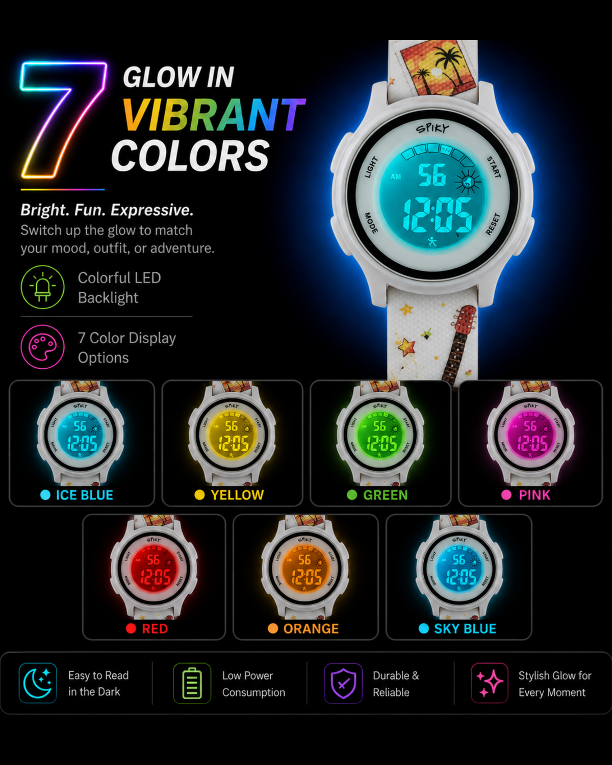 Spiky Round Kids Digital Watch for Girls and Boys