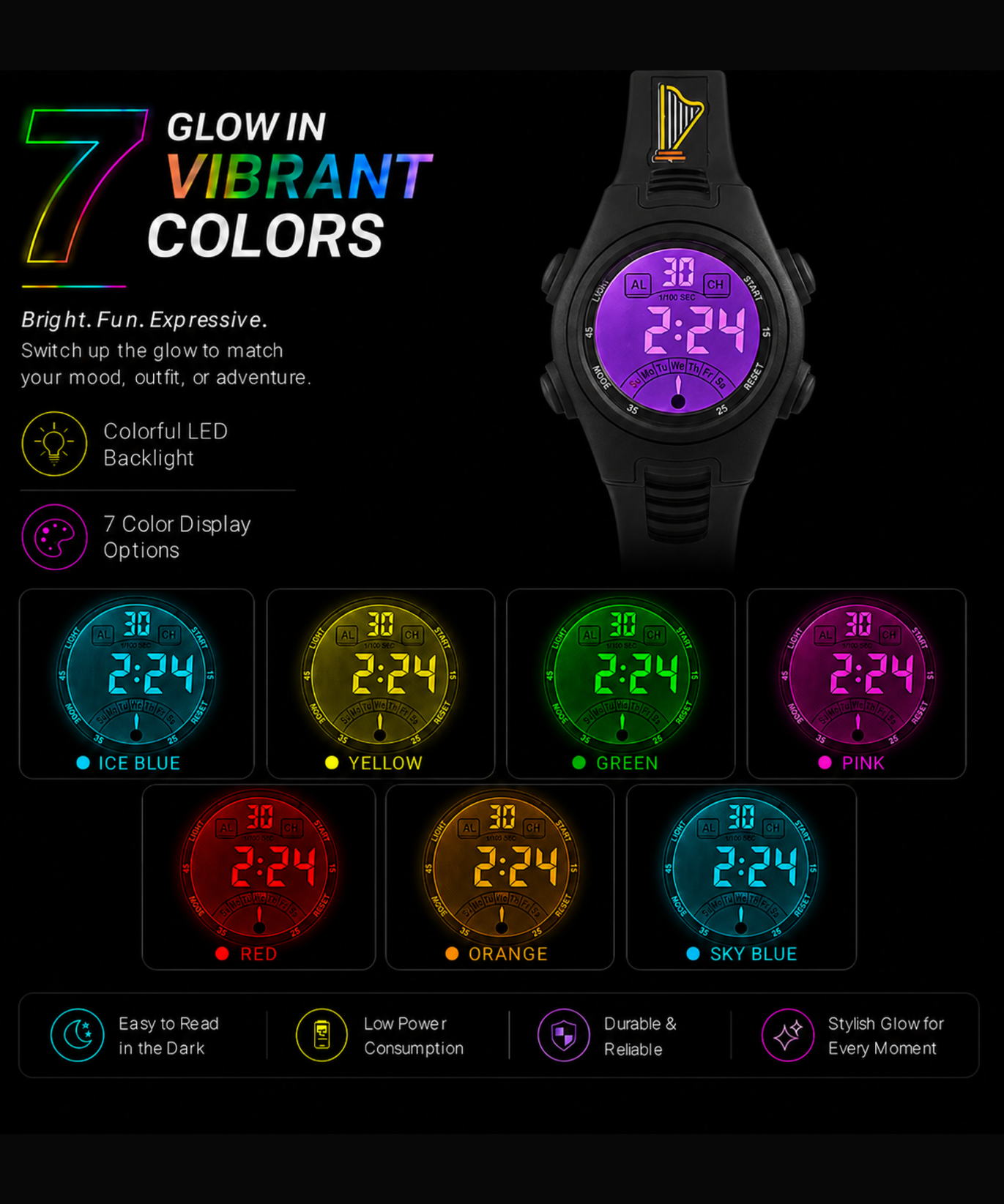 Spiky EVA52 Round Digital Sports Watch for Kids