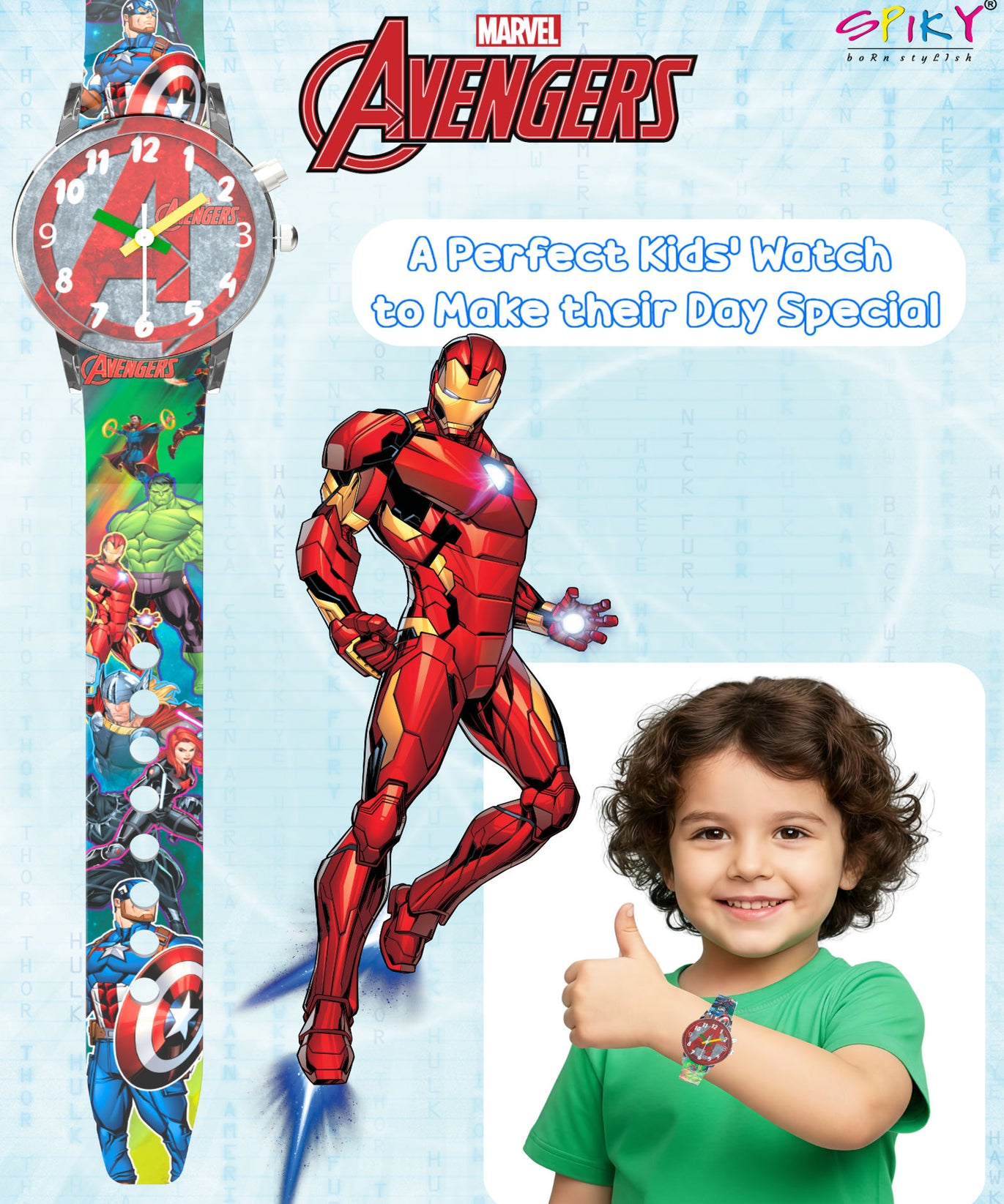 Disney Avengers Analog Kids Watch for Boys and Girls with LED Glowing Light