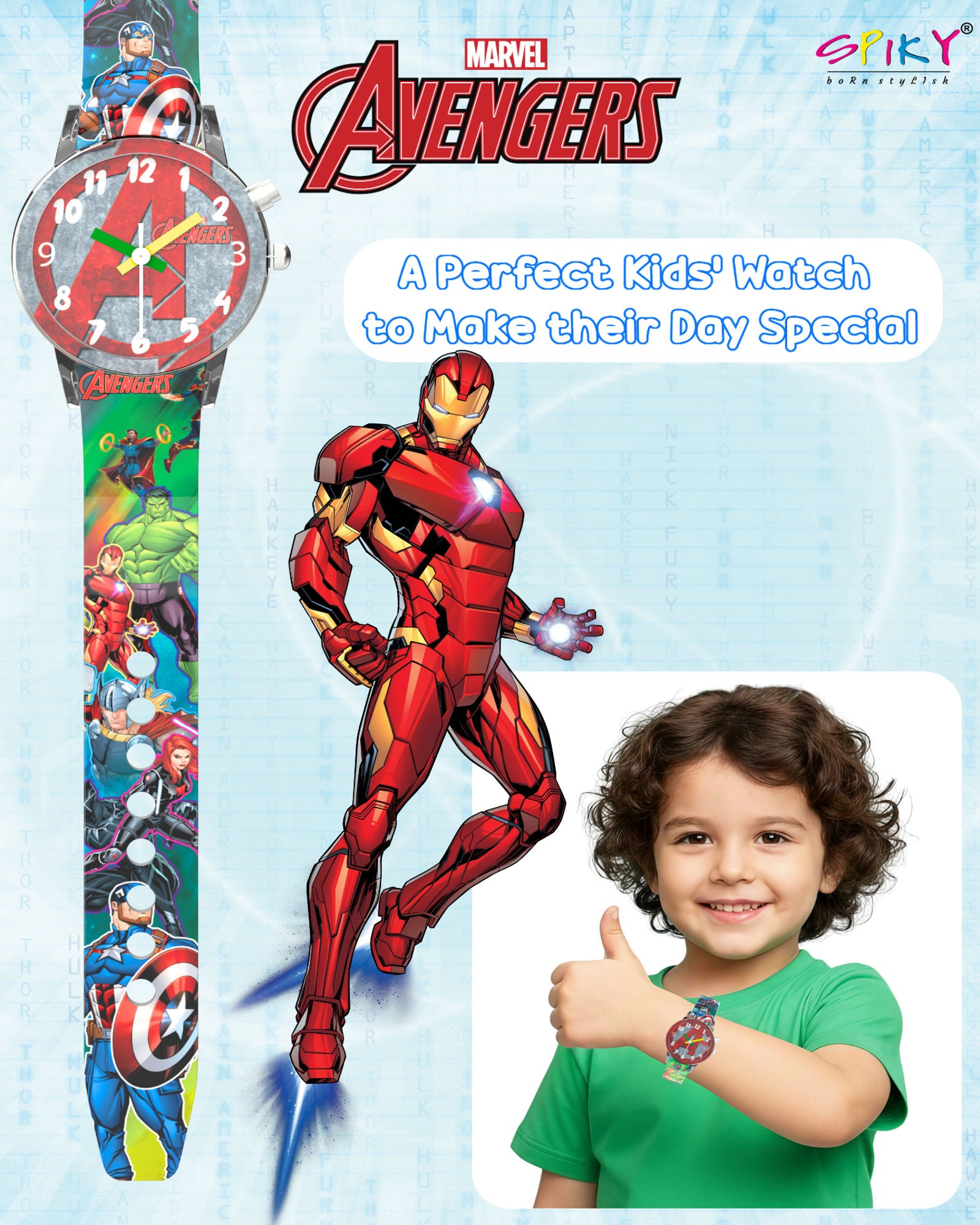Disney Avengers Analog Kids Watch for Boys and Girls with LED Glowing Light