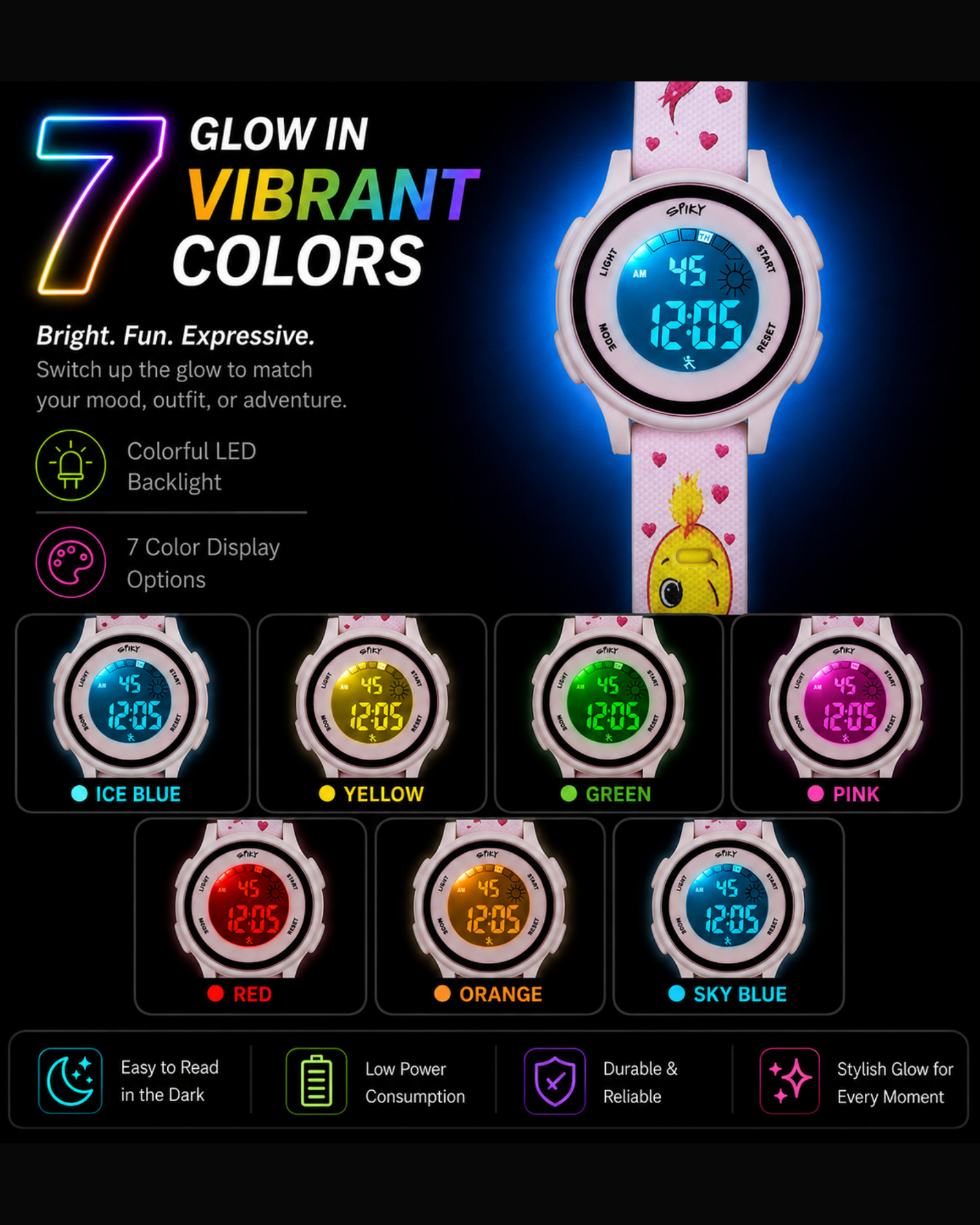 Spiky Round Kids Digital Watch for Girls