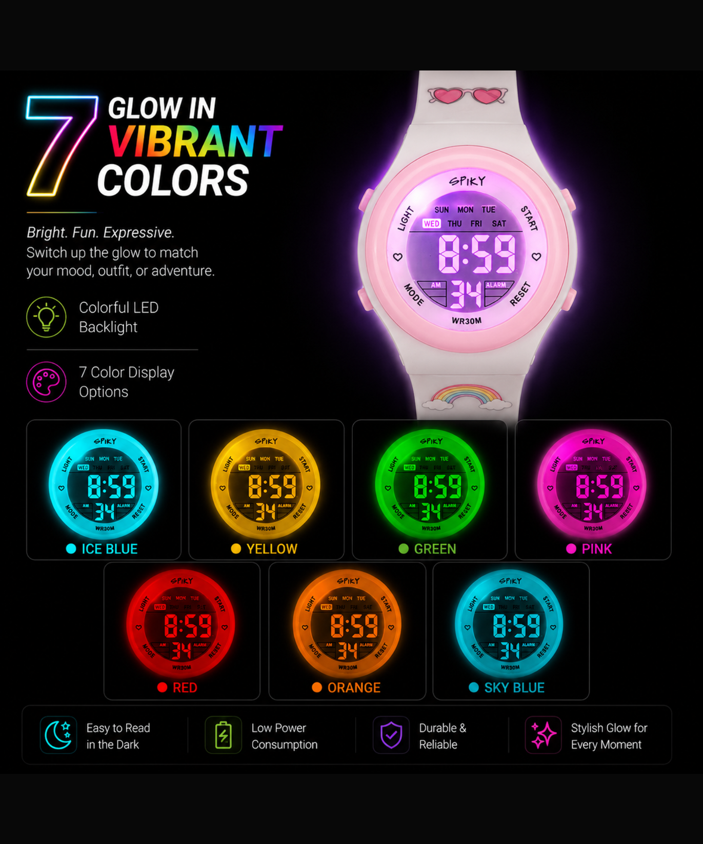 Spiky Round Digital Sports Watch for Kids