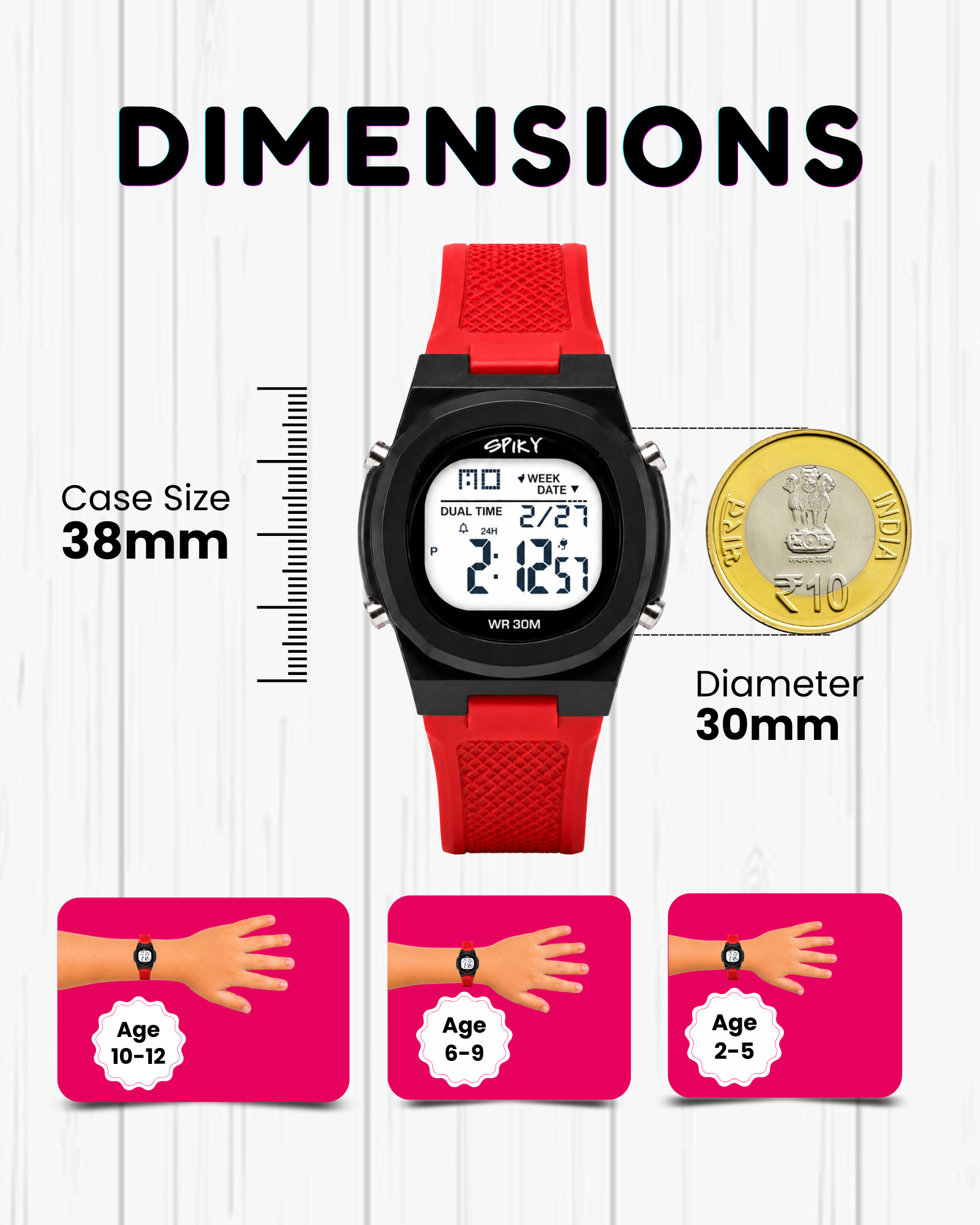 Spiky EVA65 Round Digital Sports Watch for Kids