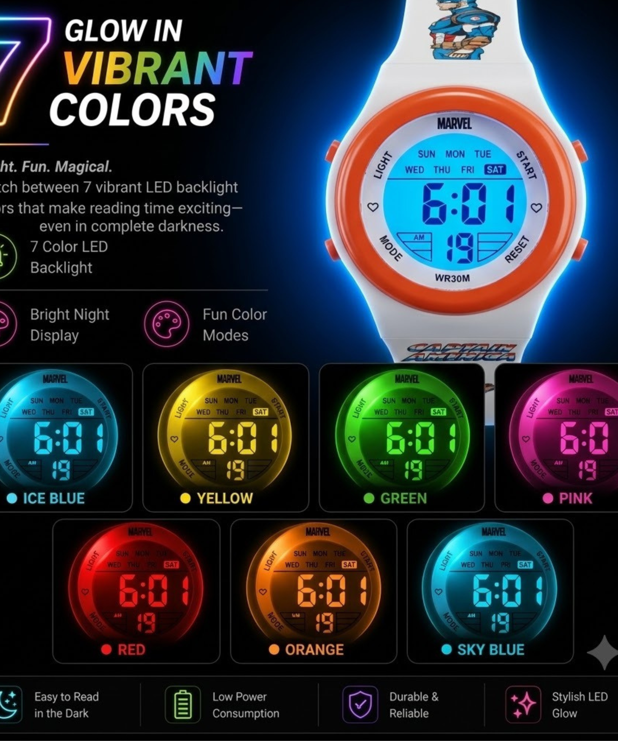 Spiky Captain America theme Digital Kids Watch