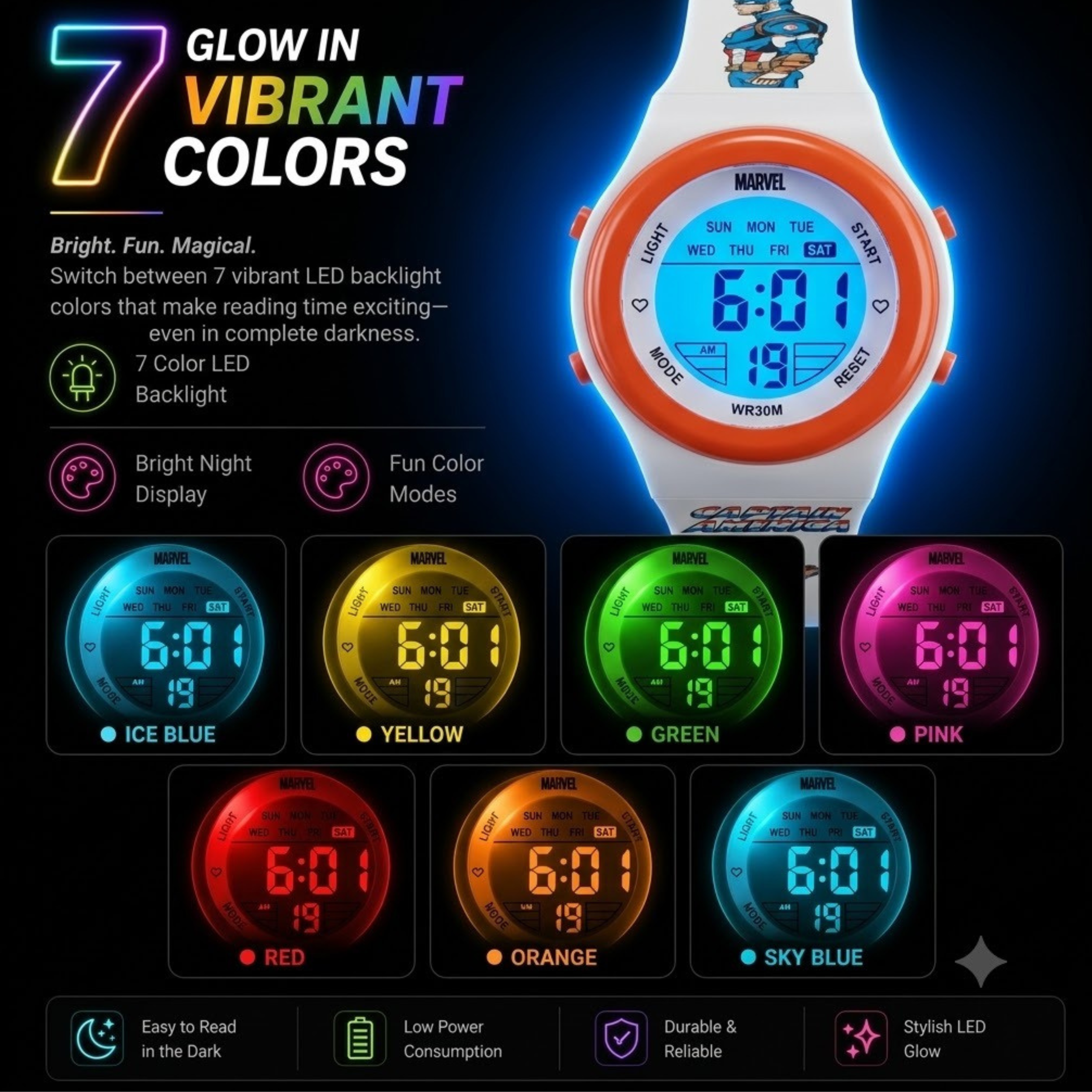 Spiky Captain America theme Digital Kids Watch