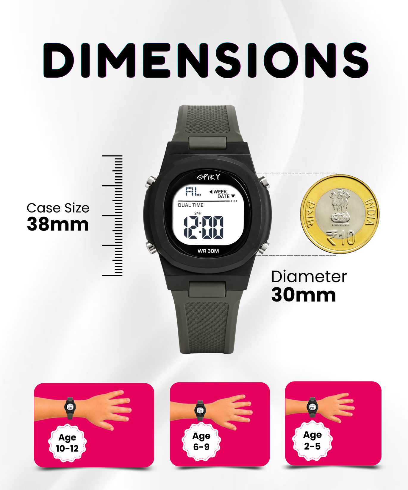 Spiky EVA65 Round Digital Sports Watch for Kids