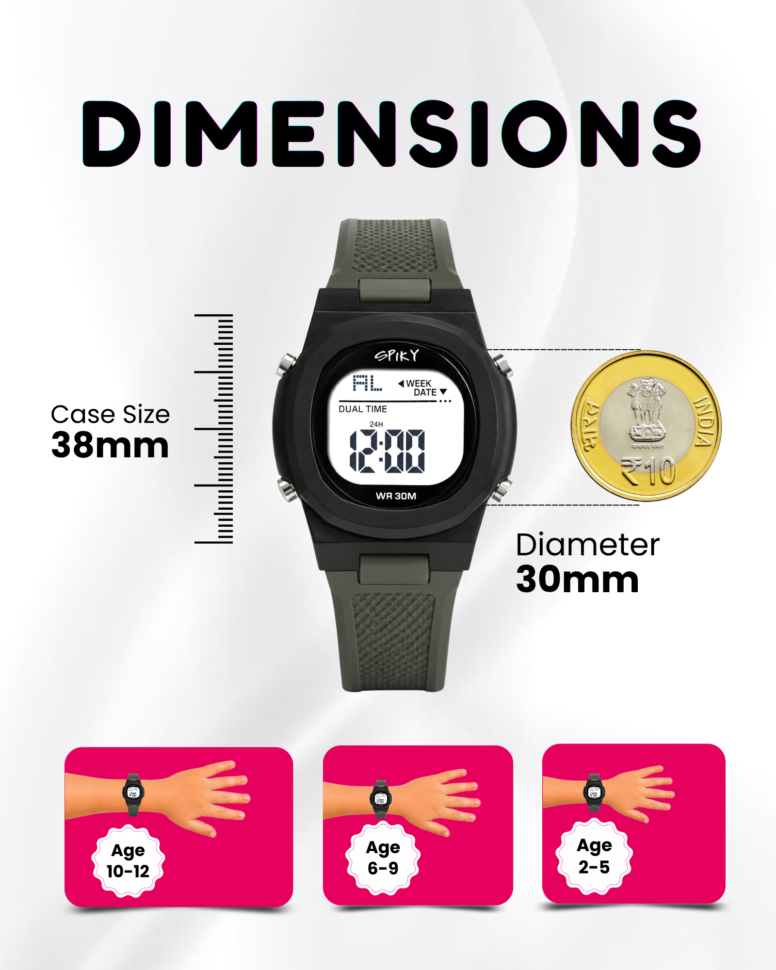 Spiky EVA65 Round Digital Sports Watch for Kids