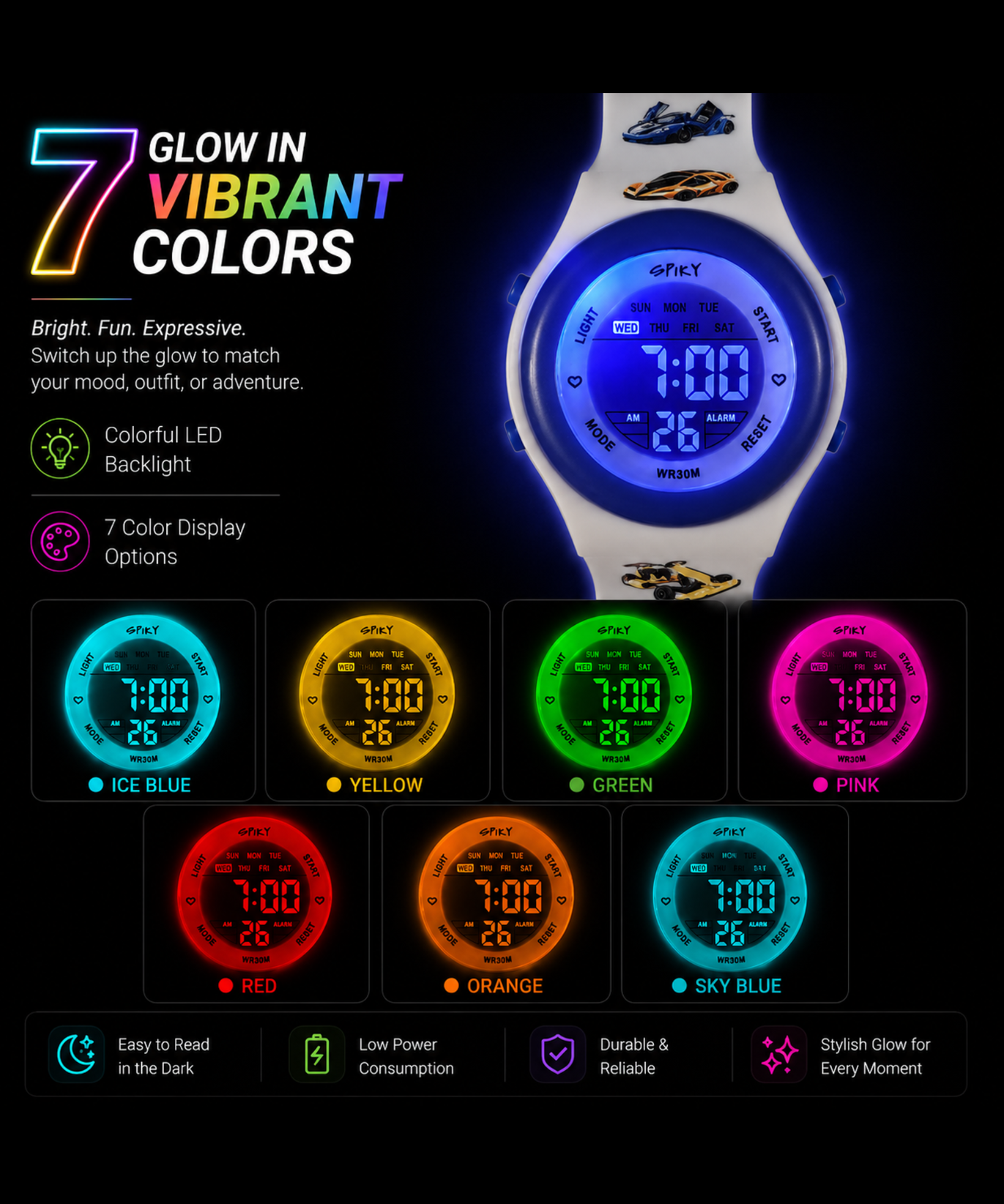 Spiky Round Digital Sports Watch for Kids