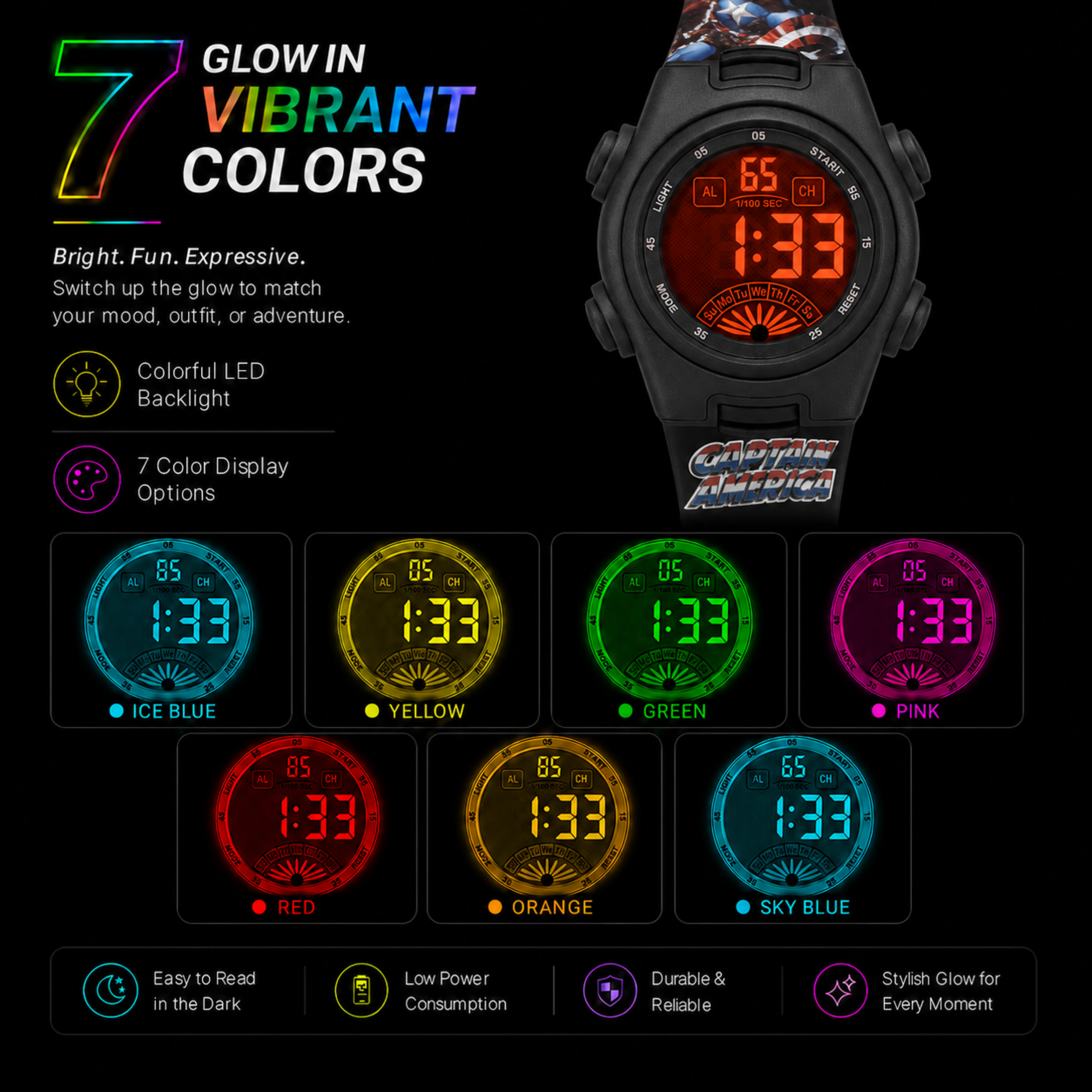 Spiky Captain America theme Digital Kids Watch