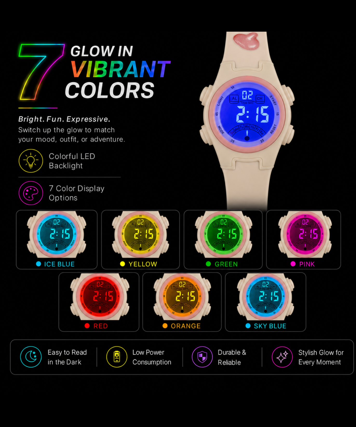 Spiky EVA52 Round Digital Sports Watch for Kids