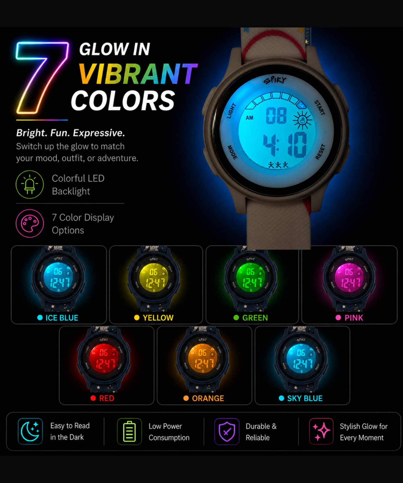 Spiky Round Kids Digital Watch for Girls