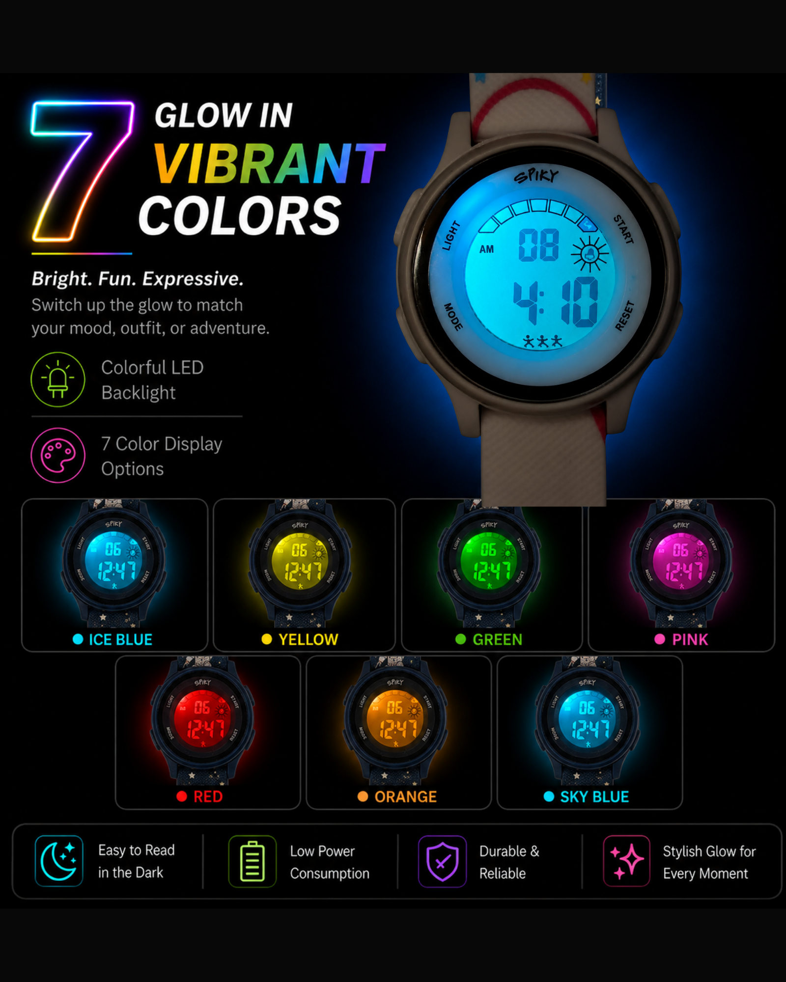 Spiky Round Kids Digital Watch for Girls