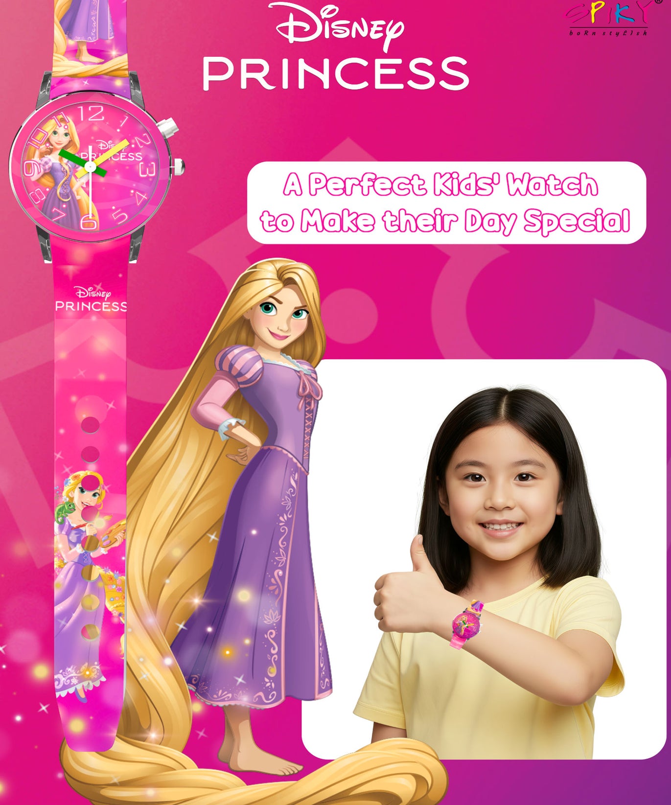 Disney Princess Kids Analog Watch with LED Light | For Girls Age 3–10 Years