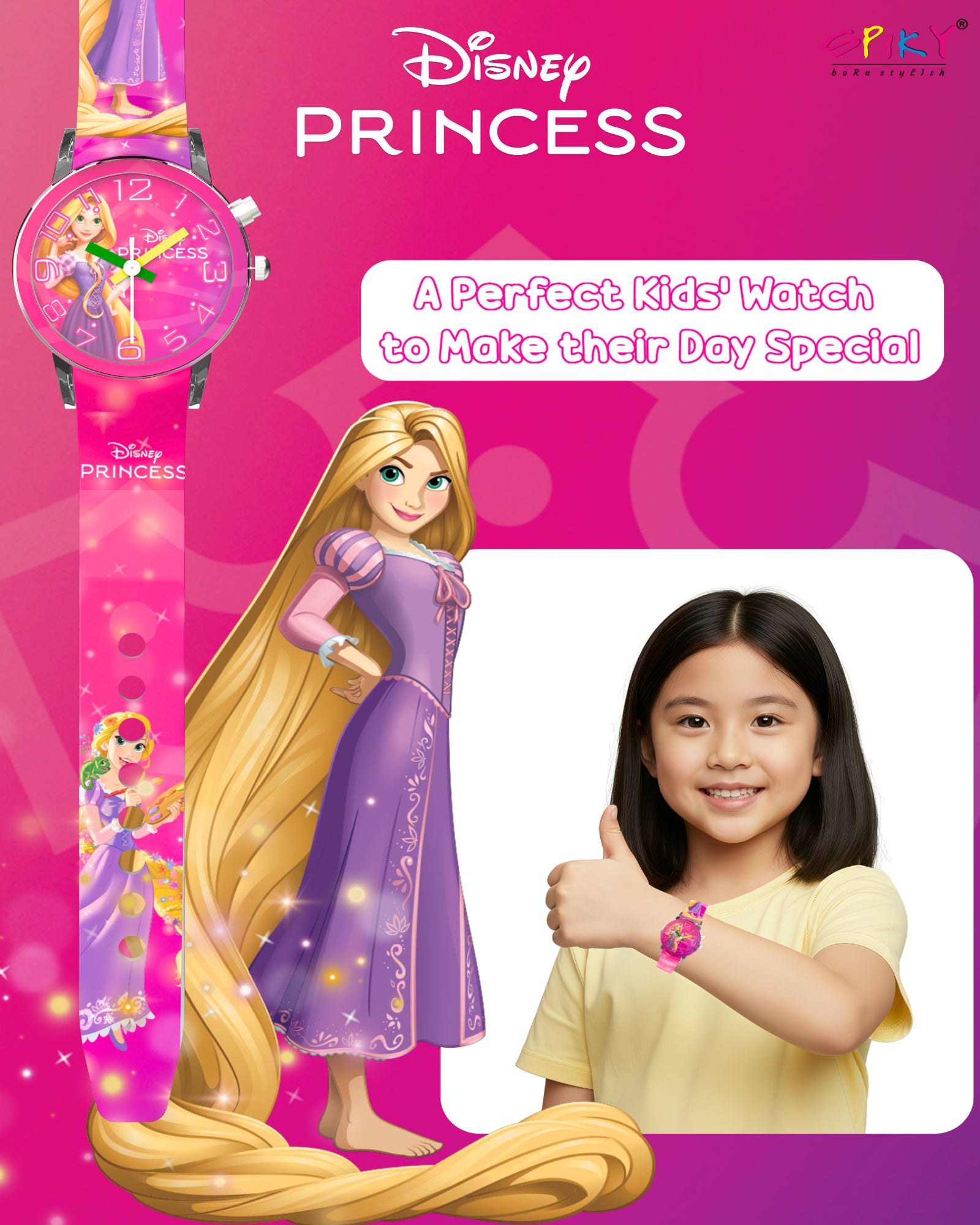 Disney Princess Kids Analog Watch with LED Light | For Girls Age 3–10 Years