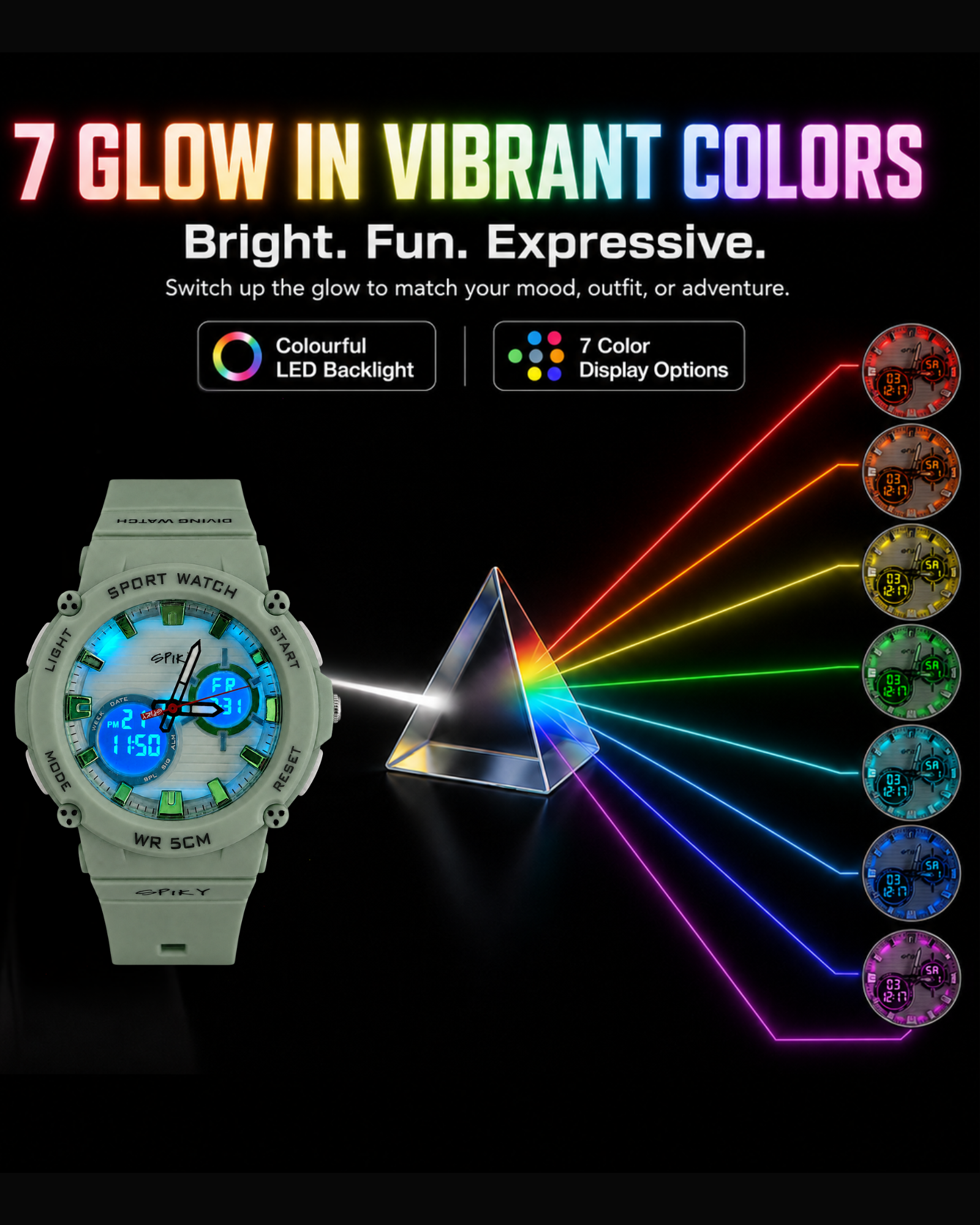 Spiky Analog-Digital Sports Watch for Kids Boys and Girls