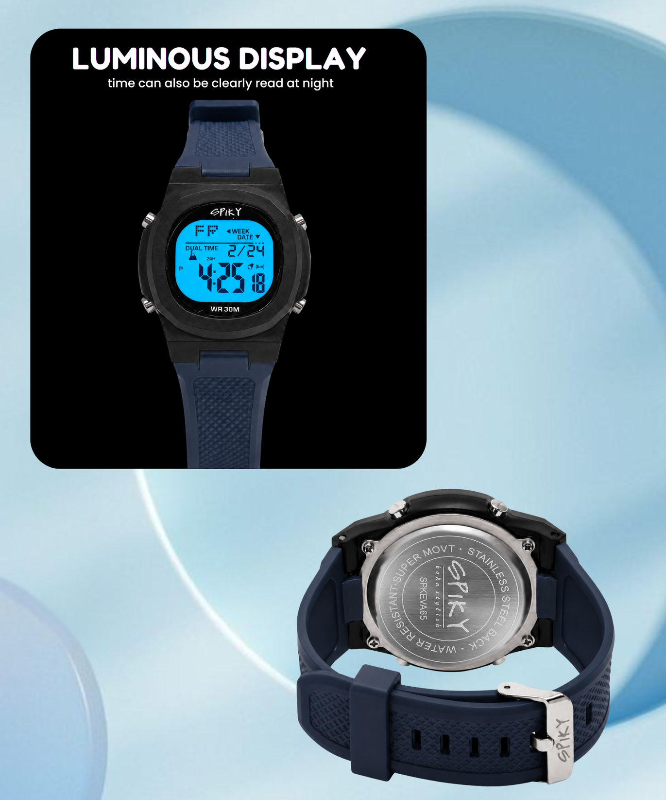 Spiky EVA65 Round Digital Sports Watch for Kids