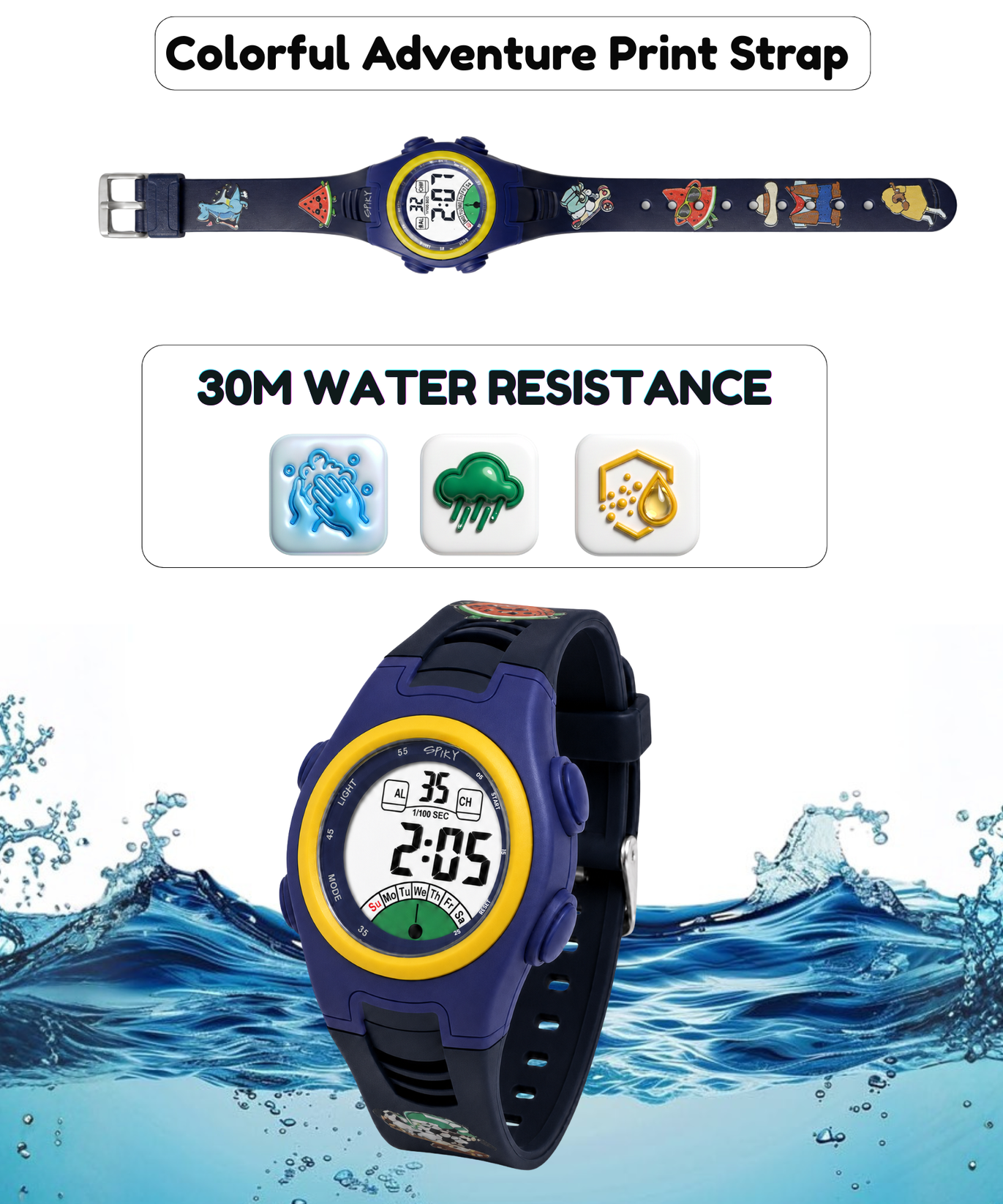 Spiky EVA52 Round Digital Sports Watch for Kids