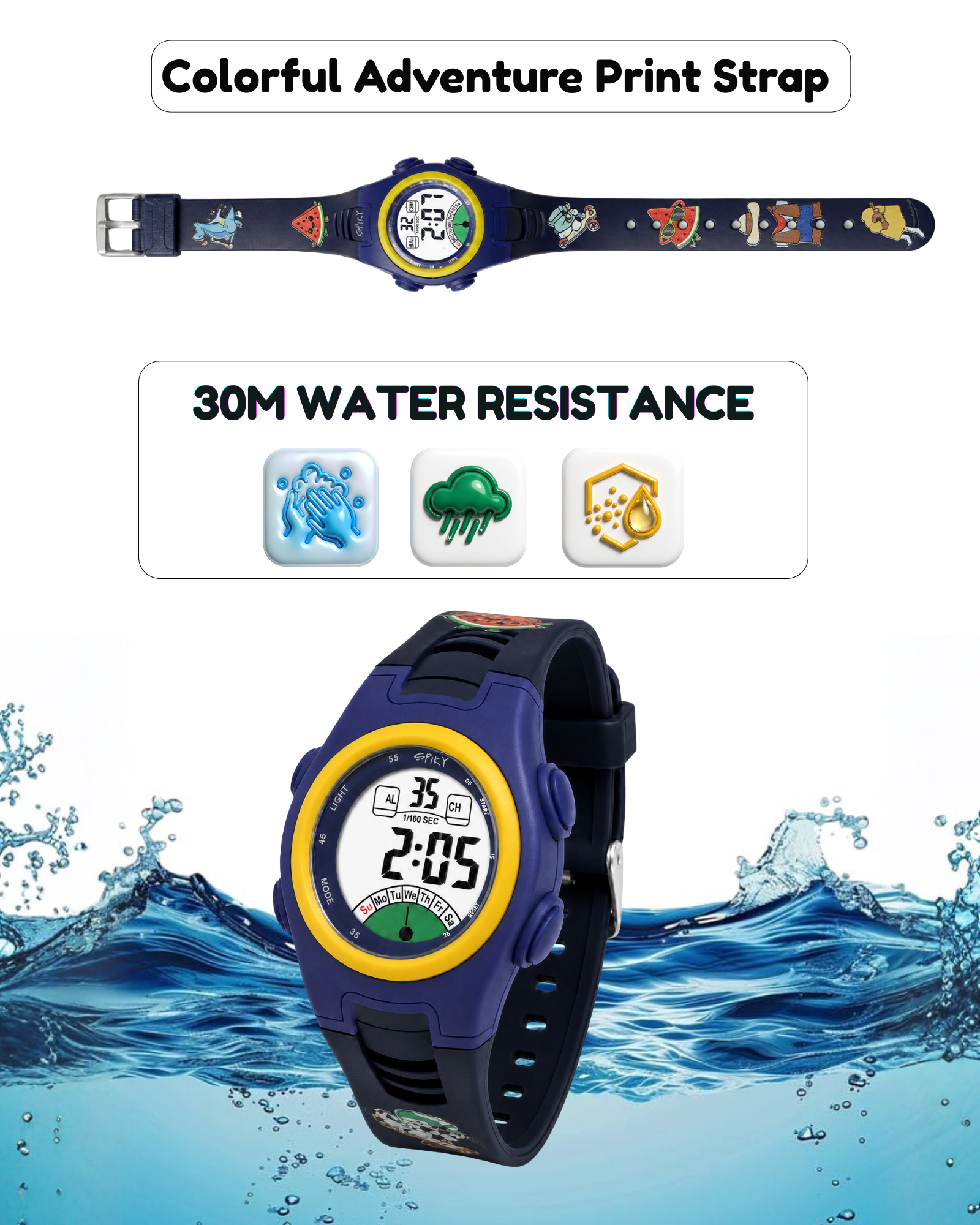 Spiky EVA52 Round Digital Sports Watch for Kids