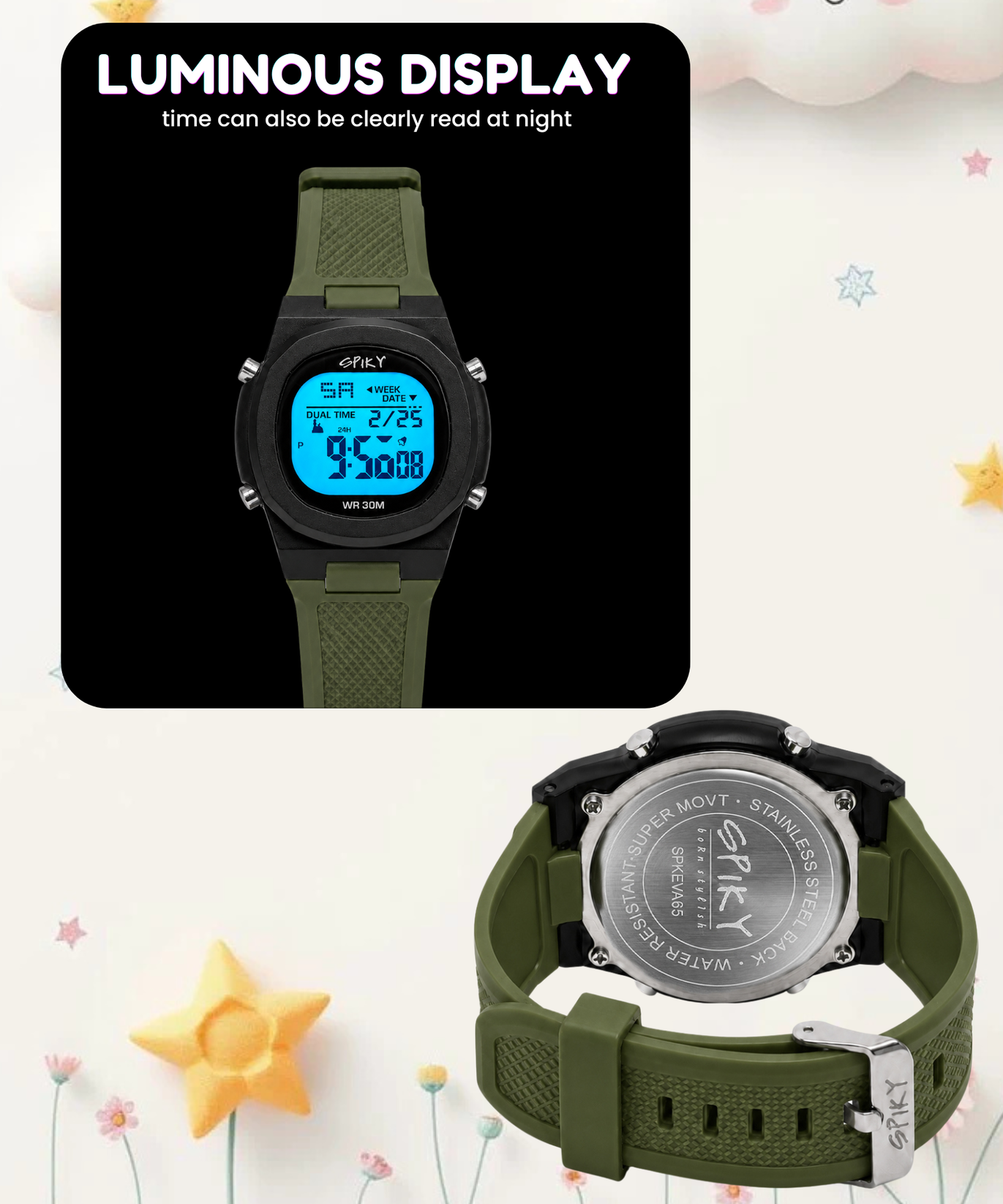 Spiky EVA65 Round Digital Sports Watch for Kids