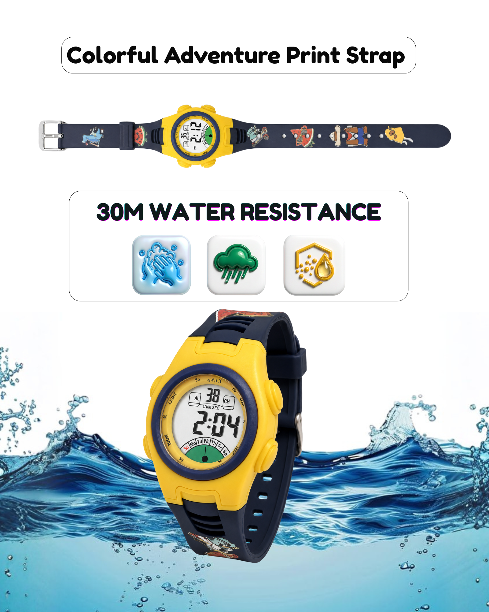 Spiky EVA52 Round Digital Sports Watch for Kids