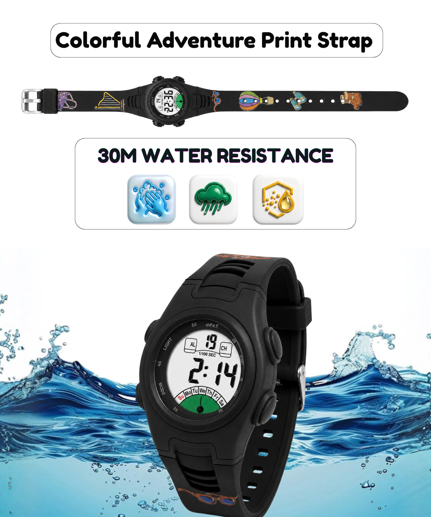 Spiky EVA52 Round Digital Sports Watch for Kids