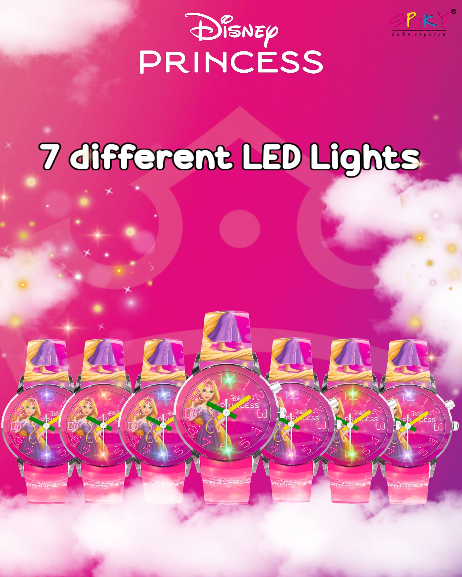 Disney Princess Kids Analog Watch with LED Light | For Girls Age 3–10 Years